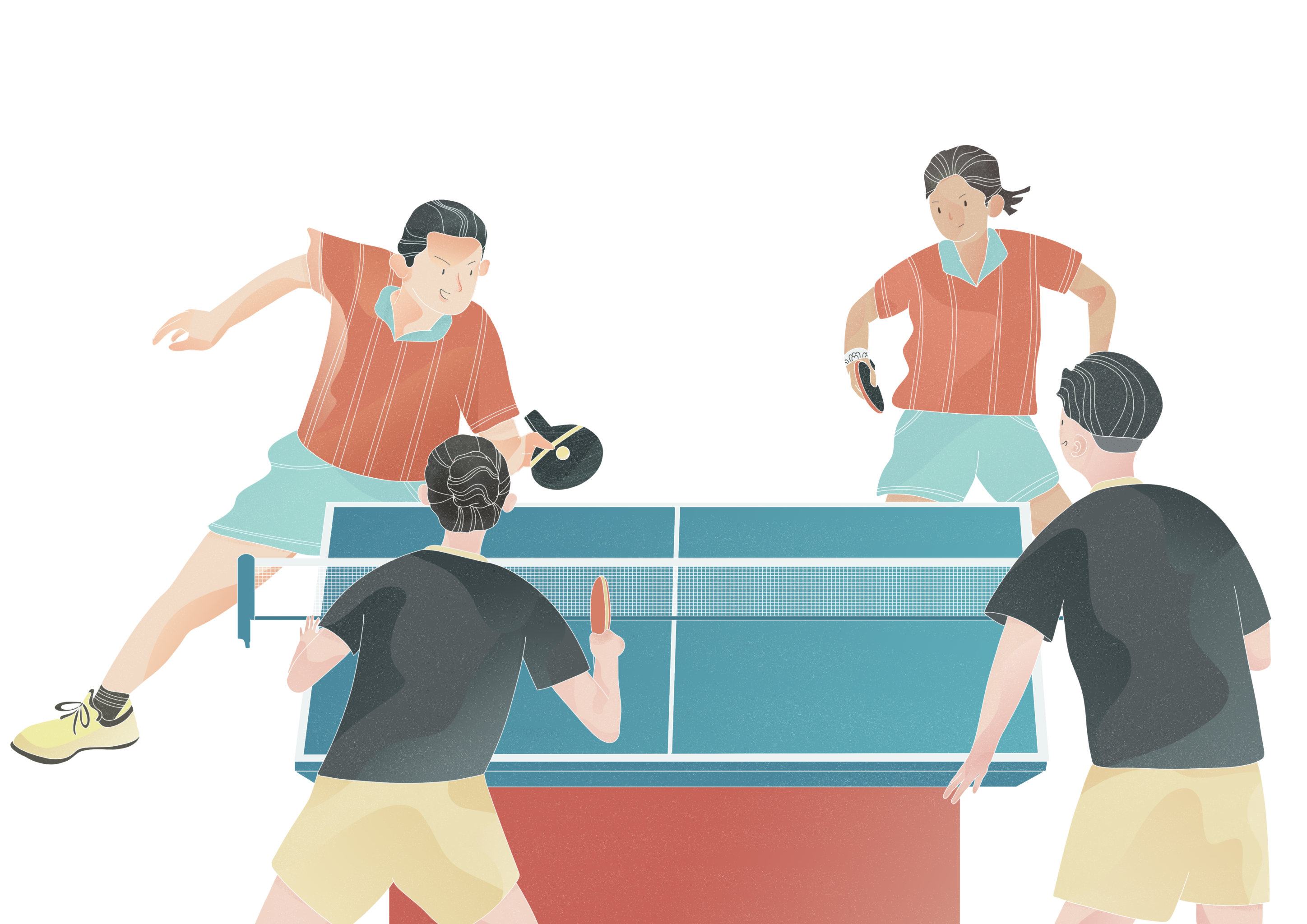 男女双人混打乒乓球奥运比赛插画
