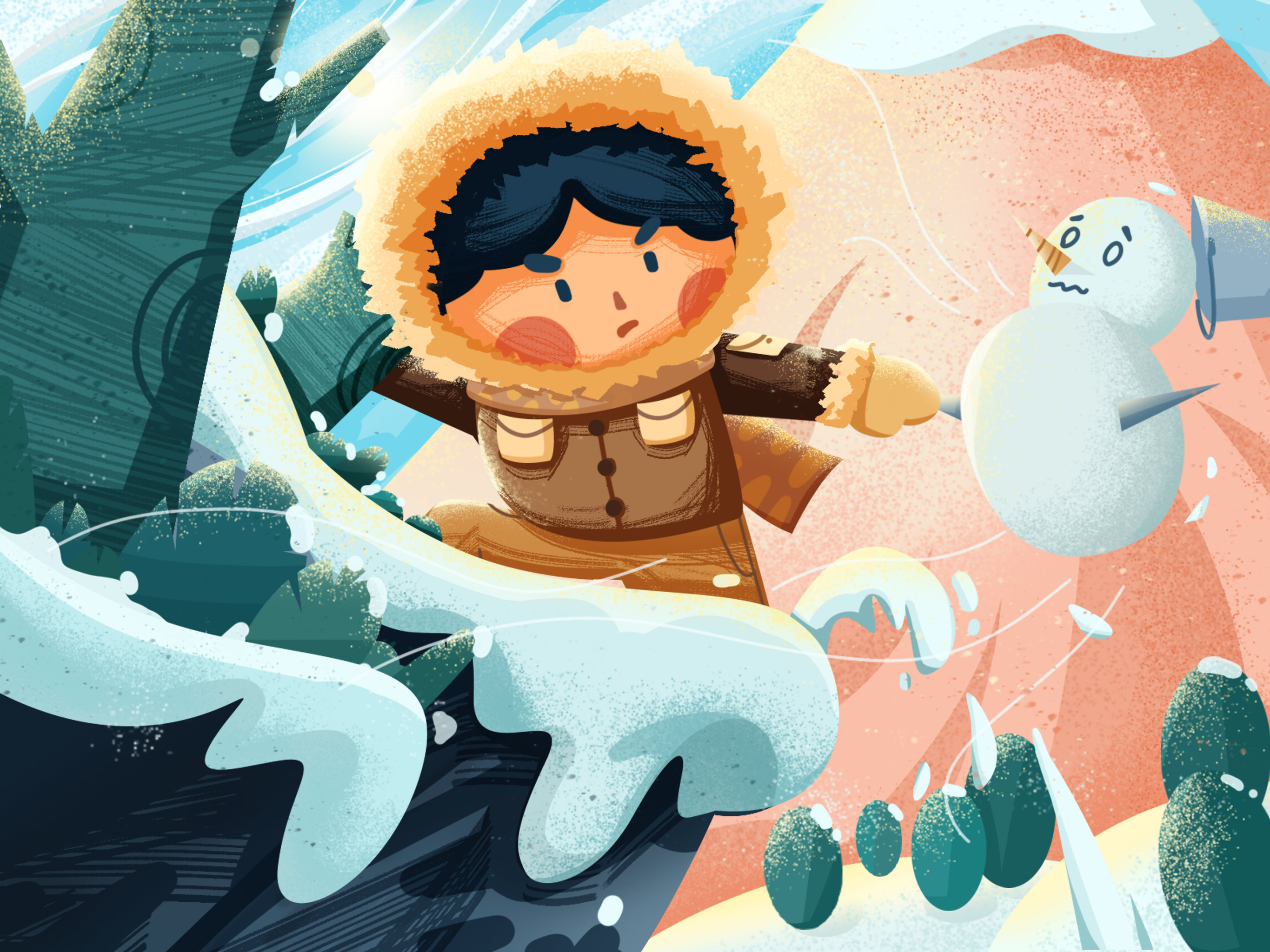 悬崖边救下小雪人