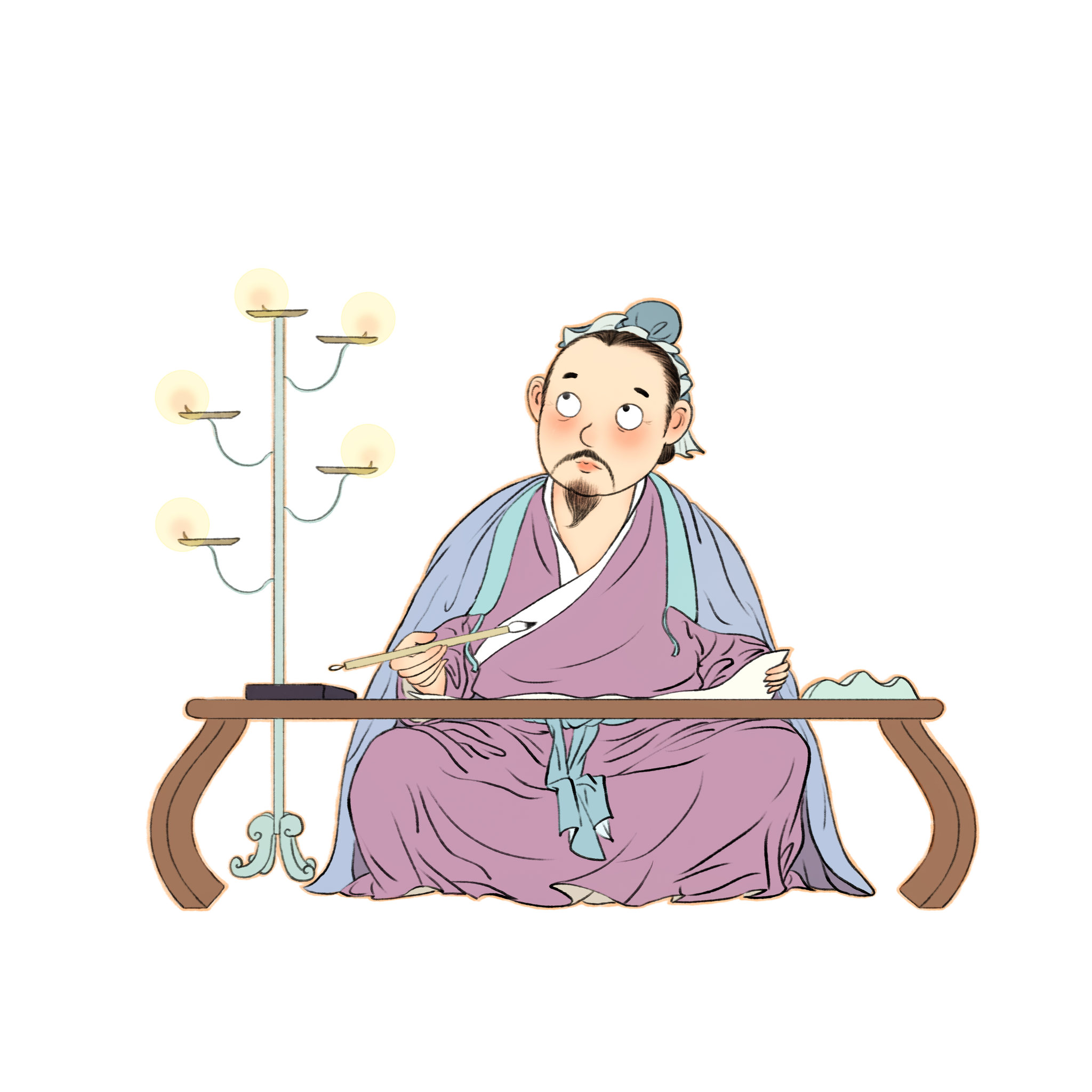 古代夜晚挑灯夜读勤奋学习儿童插画