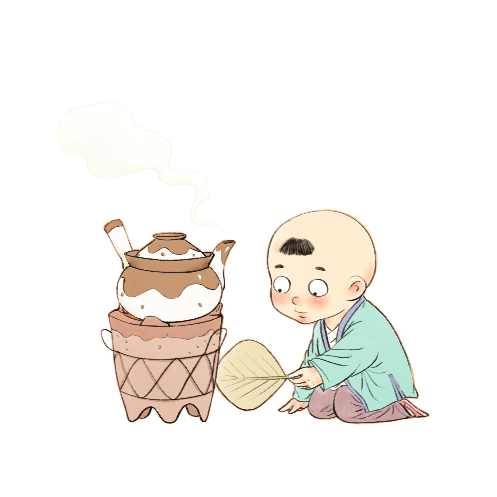 健康煲汤中医中药小孩扇扇子儿童插画