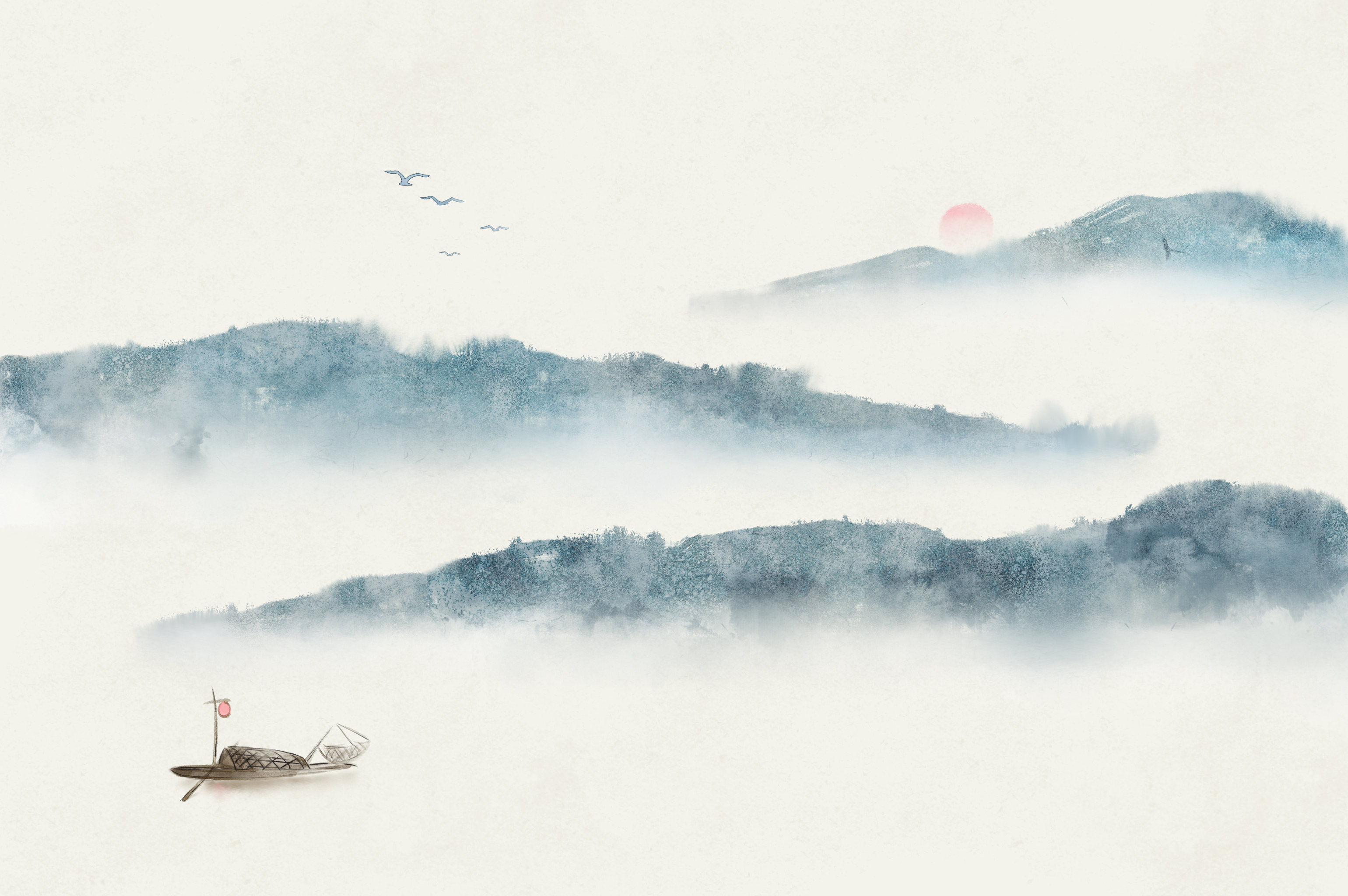 江山如画古典风景装饰插画 - 空山满 - 原创作品 - 视觉中国(shijueme