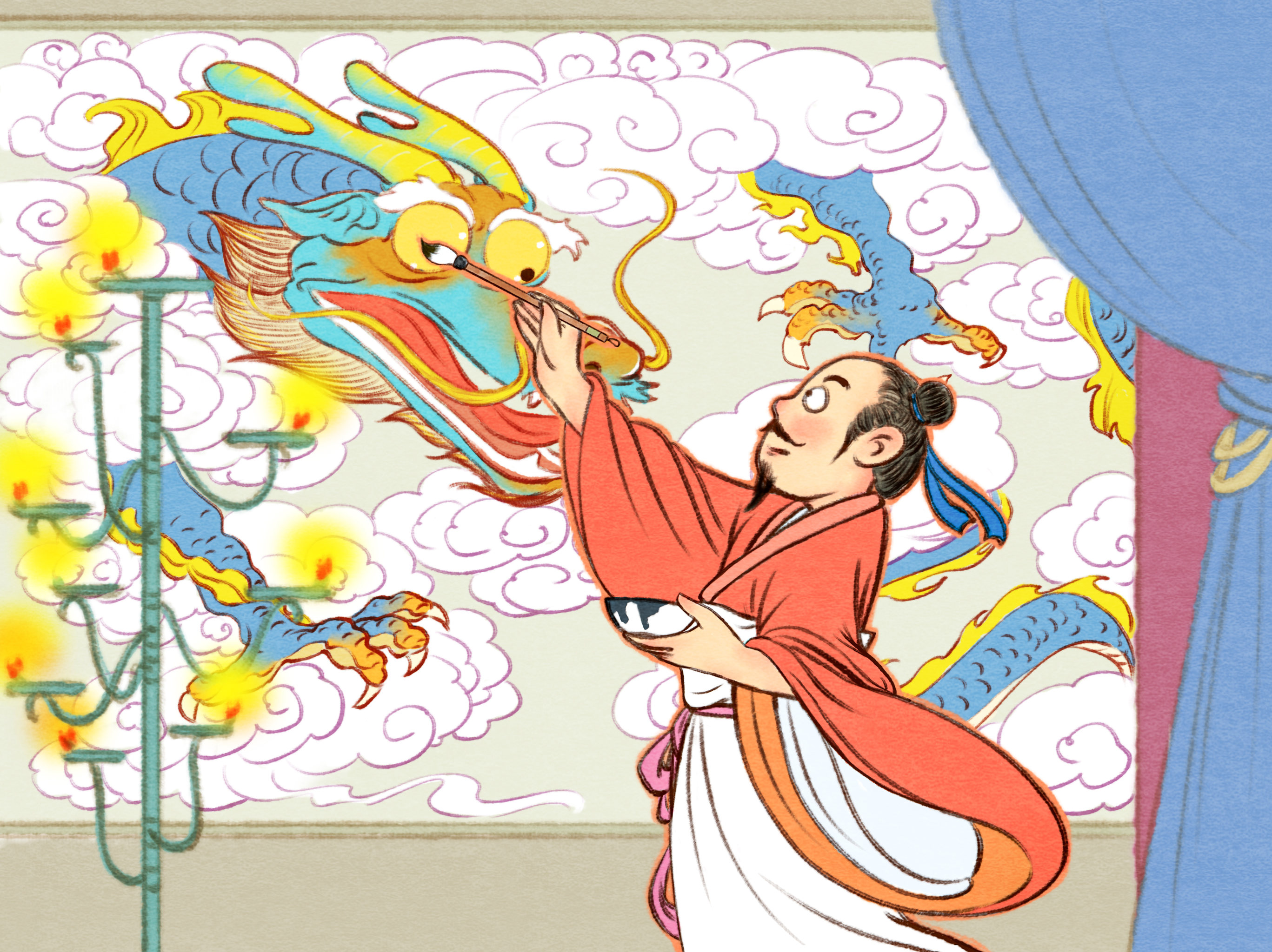 成语画龙点睛儿童绘本插画