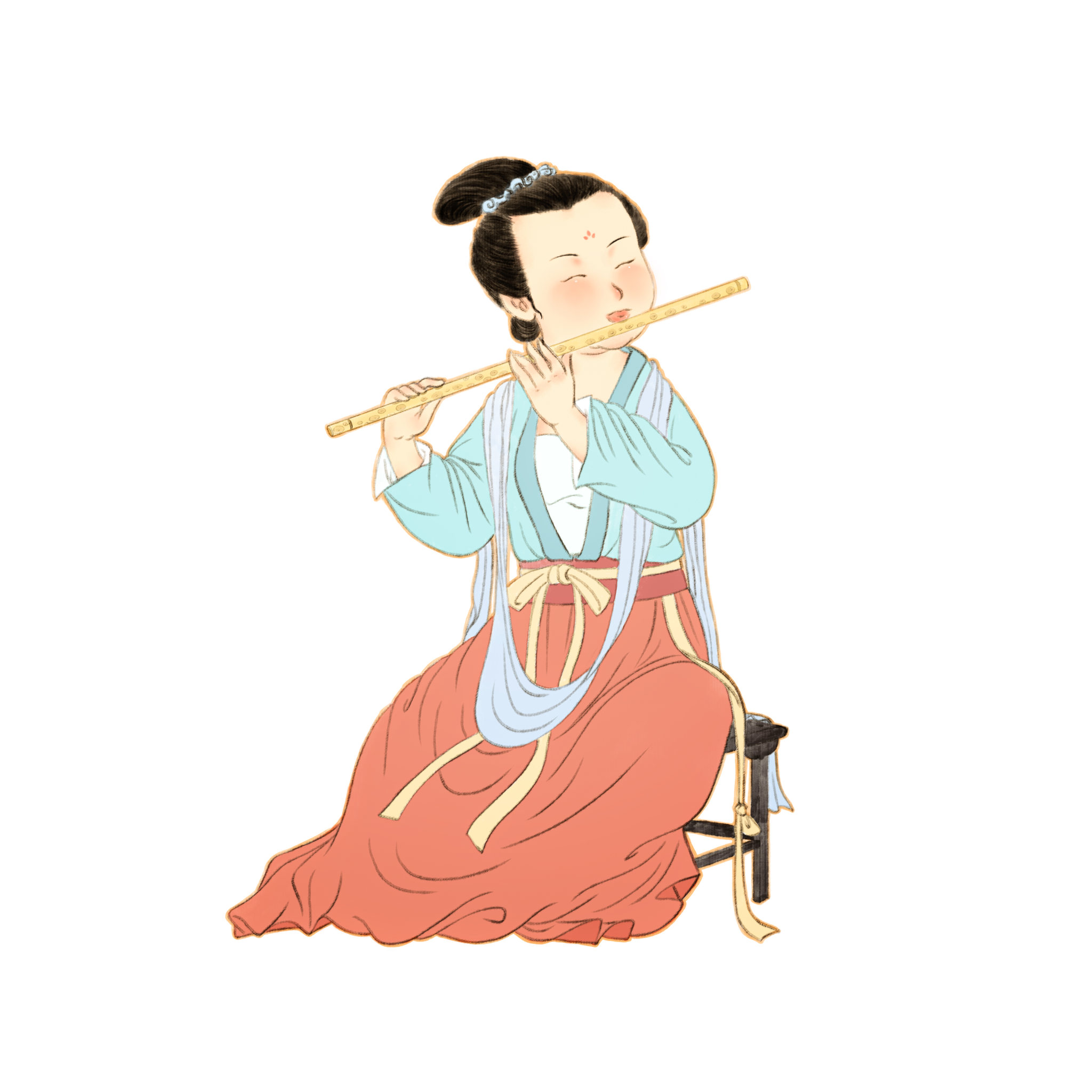 夜宴歌女吹笛儿童插画