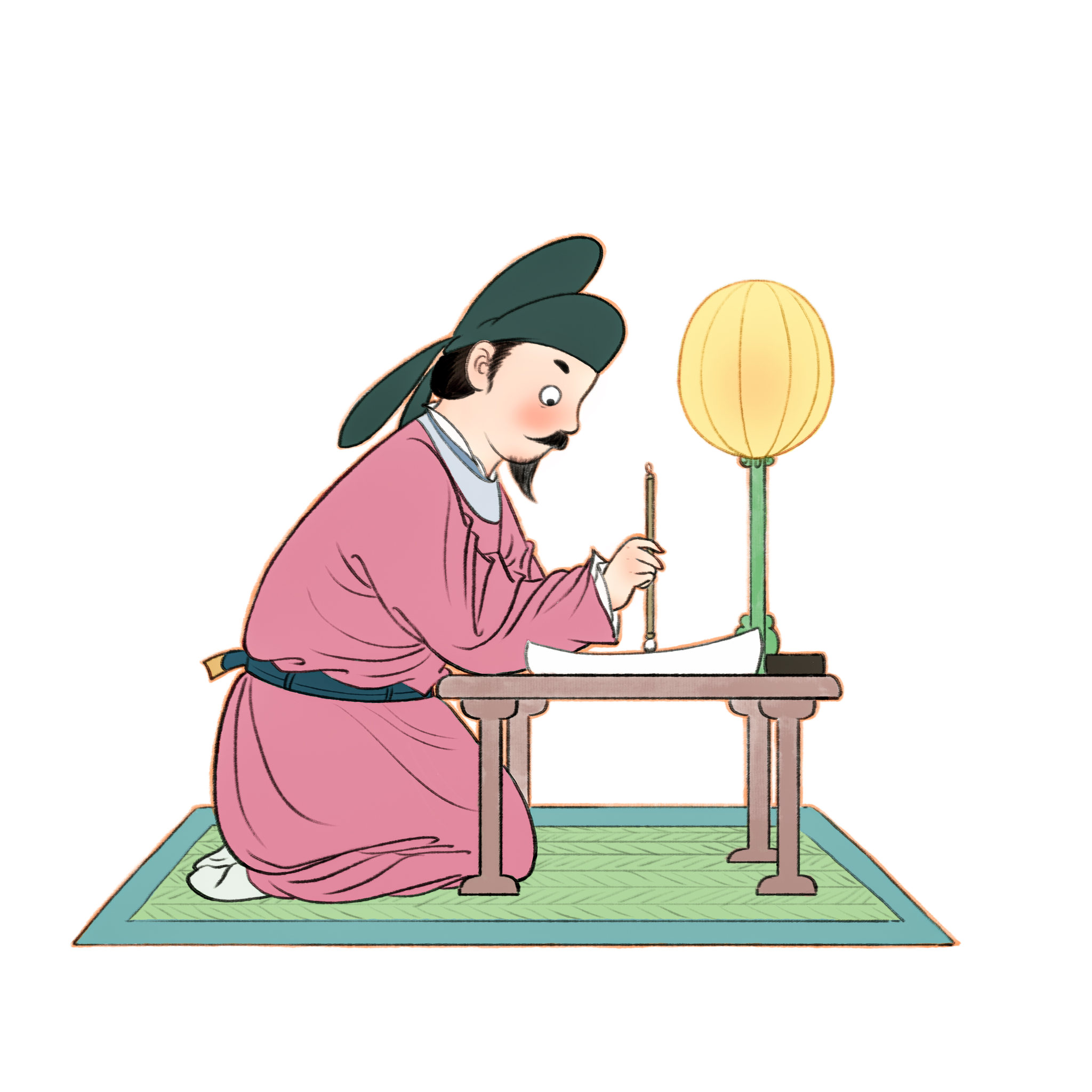 古人跪坐桌前写文章李白儿童插画