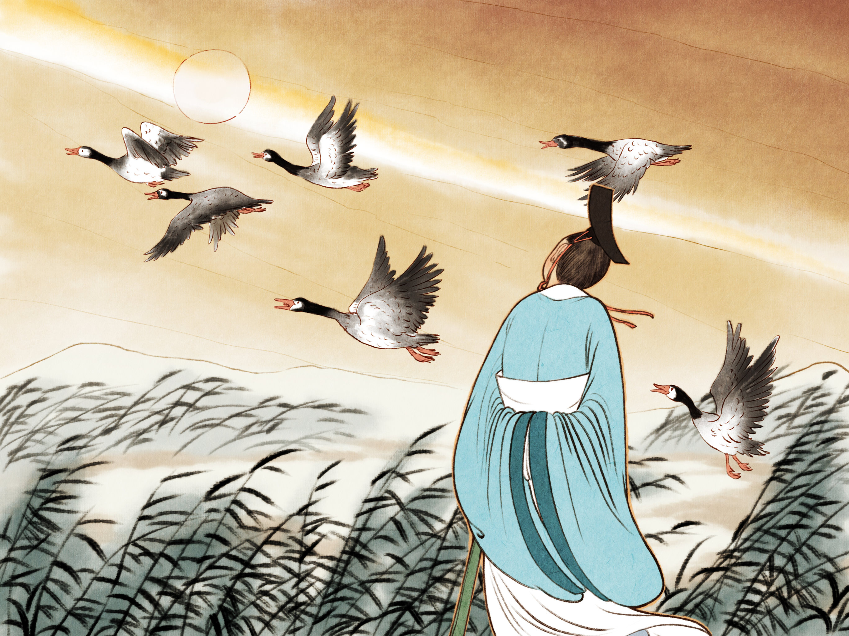 传统中国画诗意配图成语故事哀鸿遍野