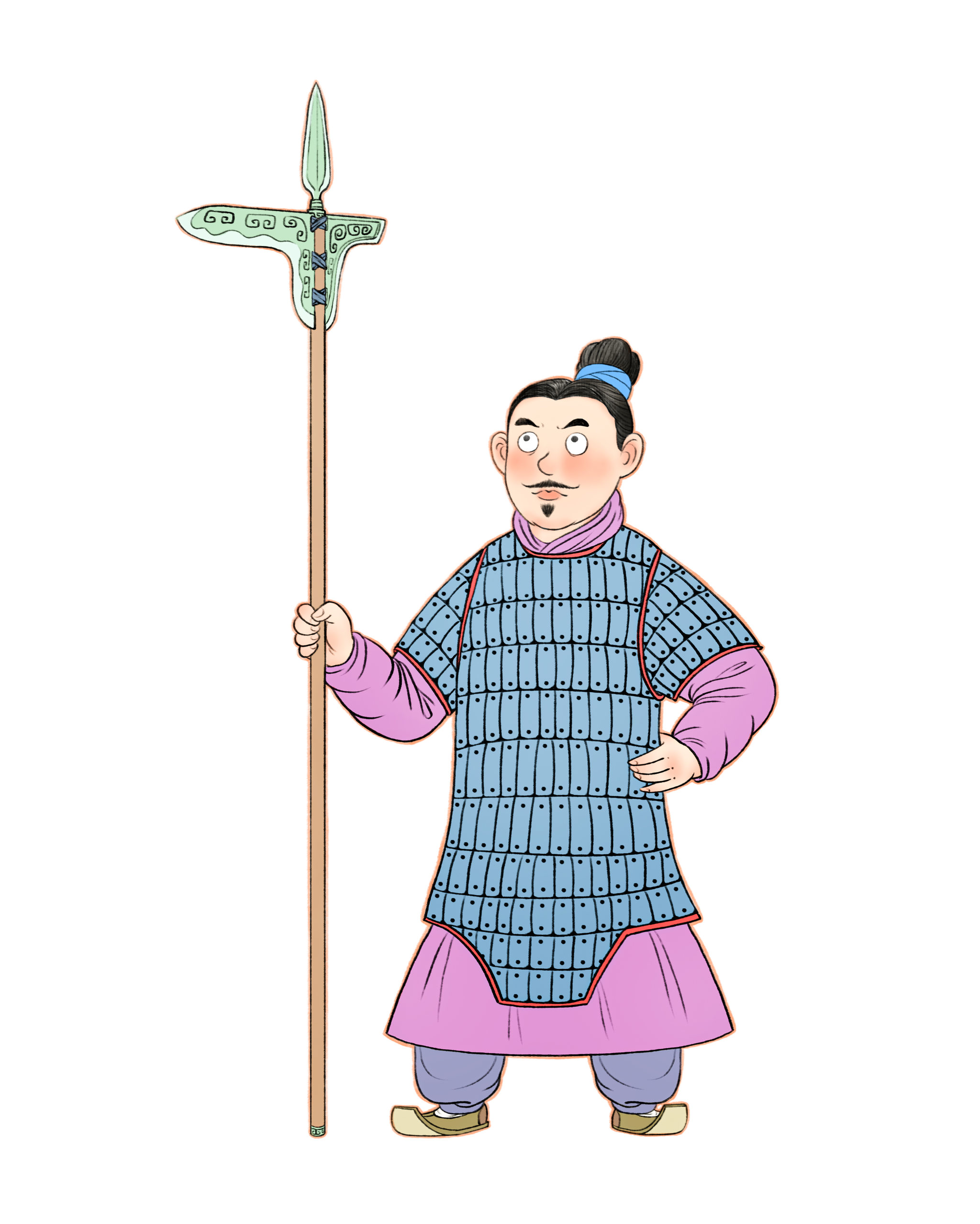 持戈的秦朝士兵威武站立儿童插画
