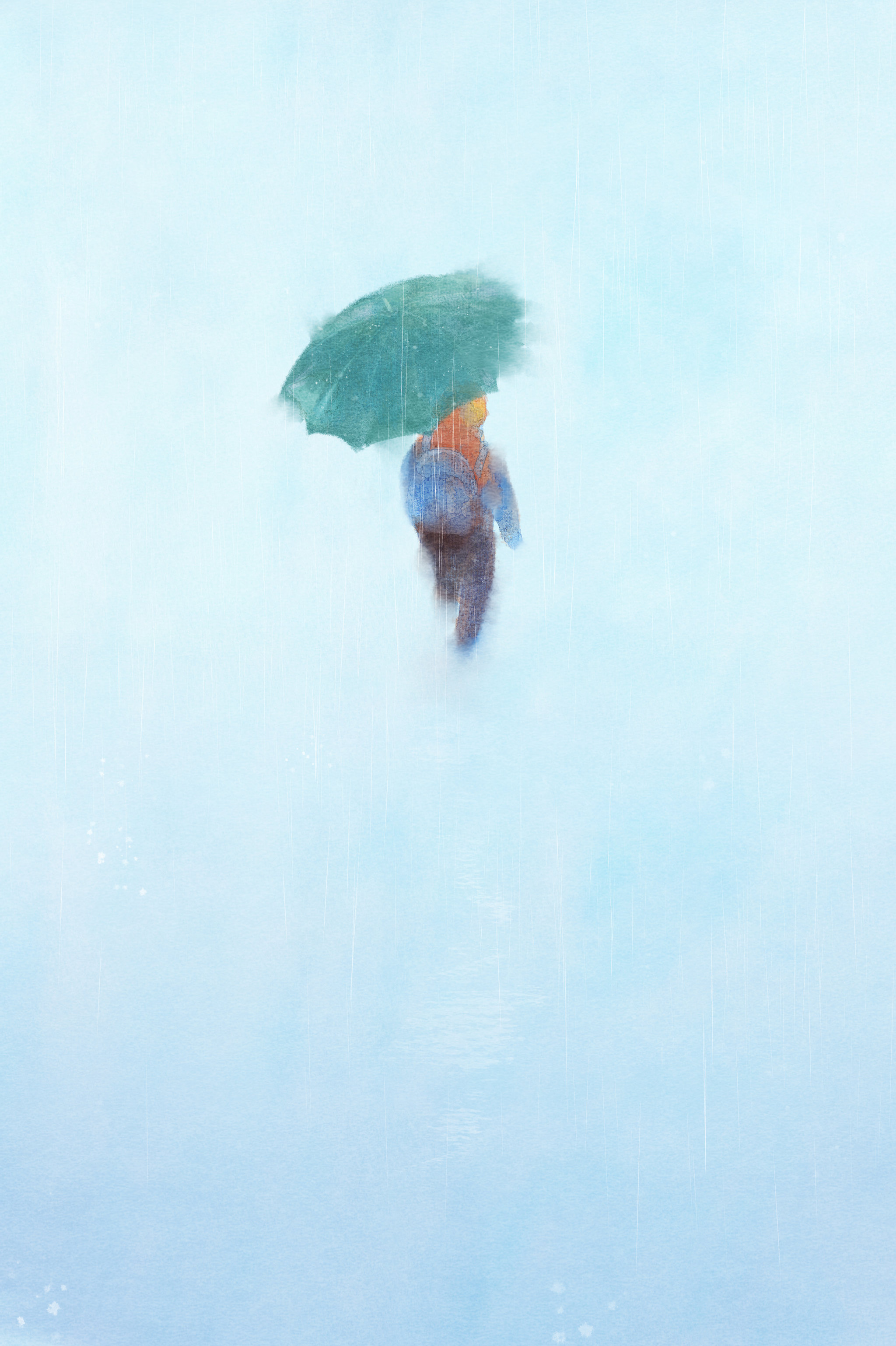 下雨打伞孩子背书包背景