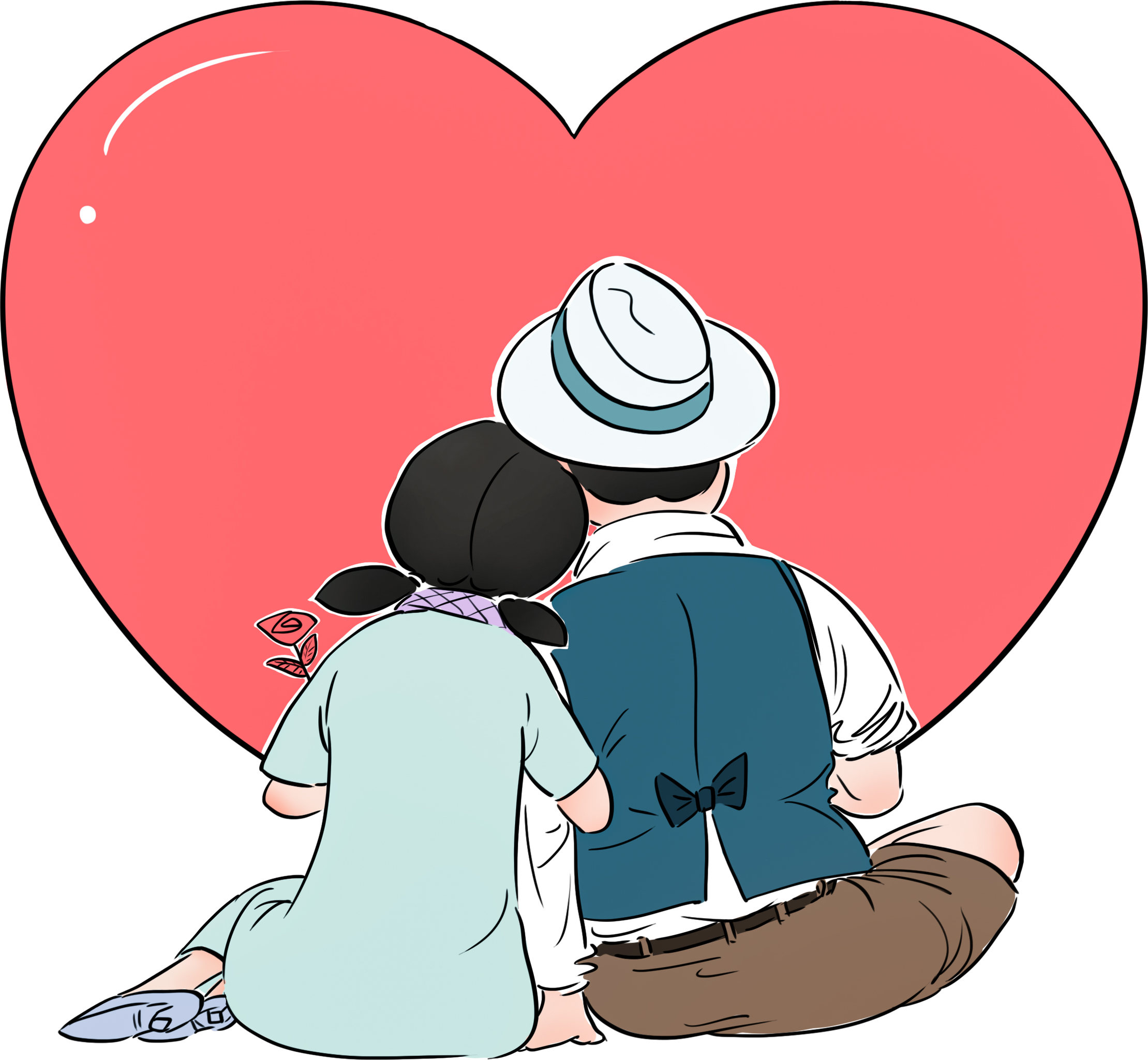 依靠的情侣心形背影