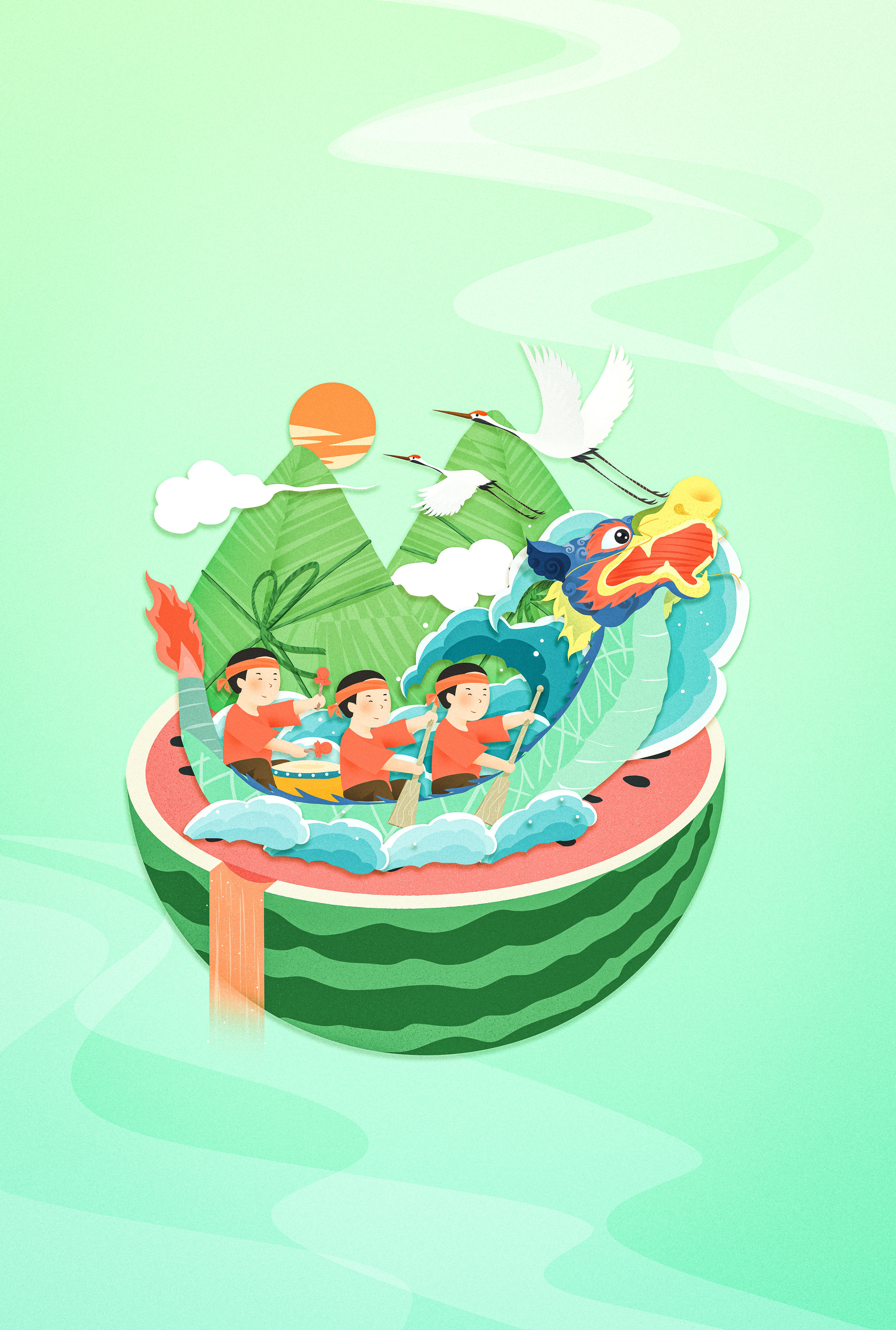 赛龙舟抽象插画