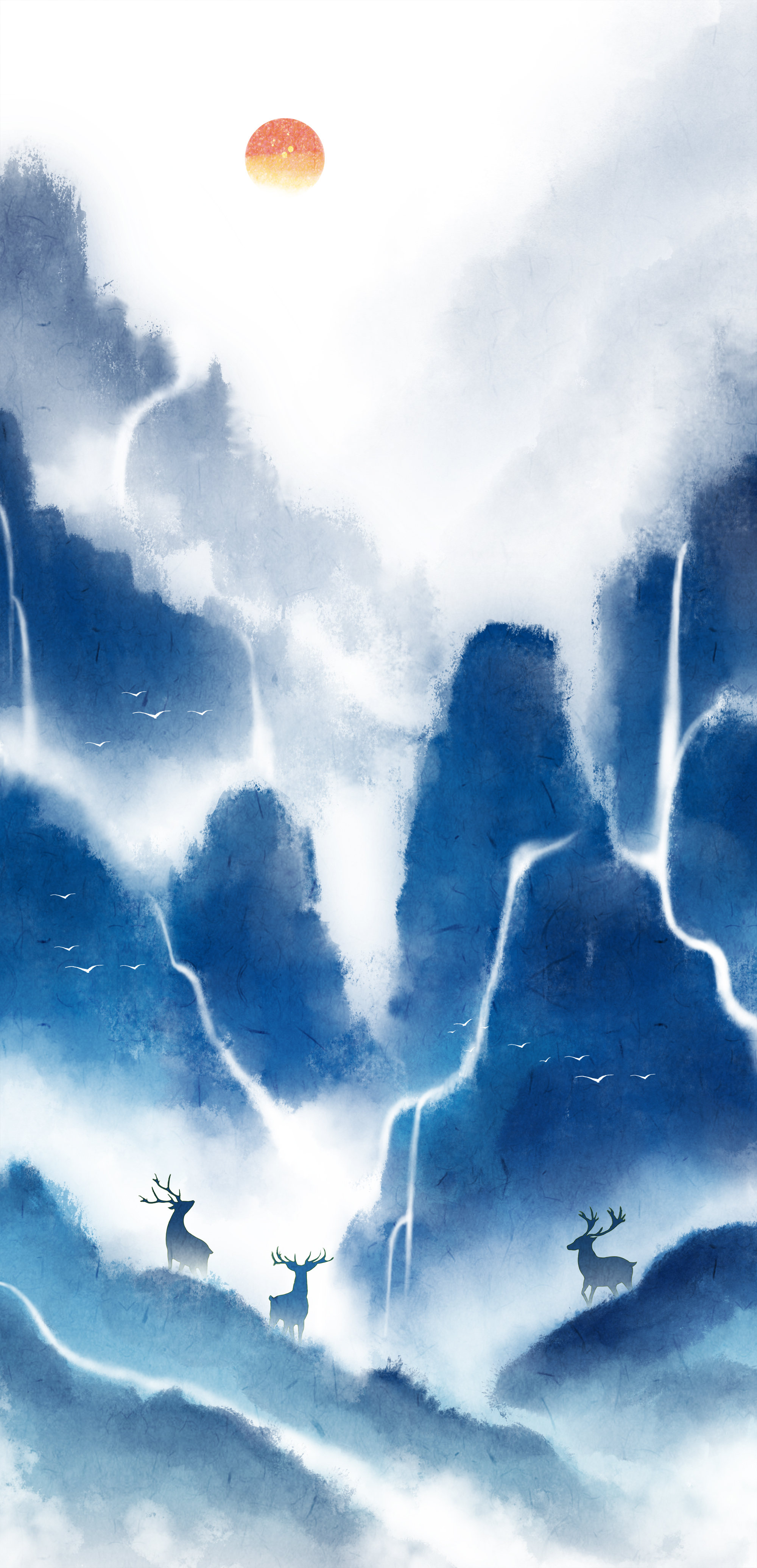 梦幻中国山水新中式插画