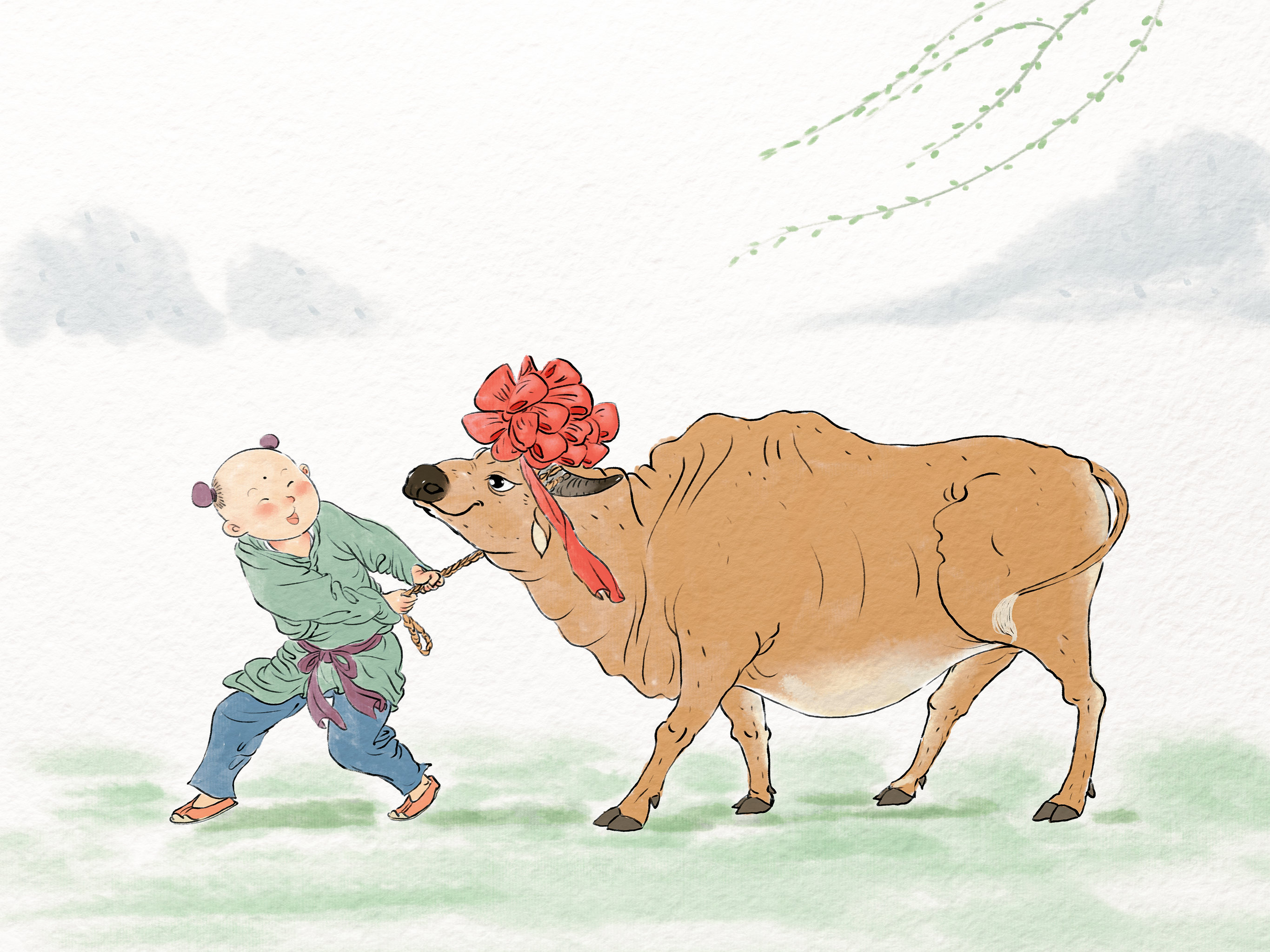 打春牛传统习俗中国画