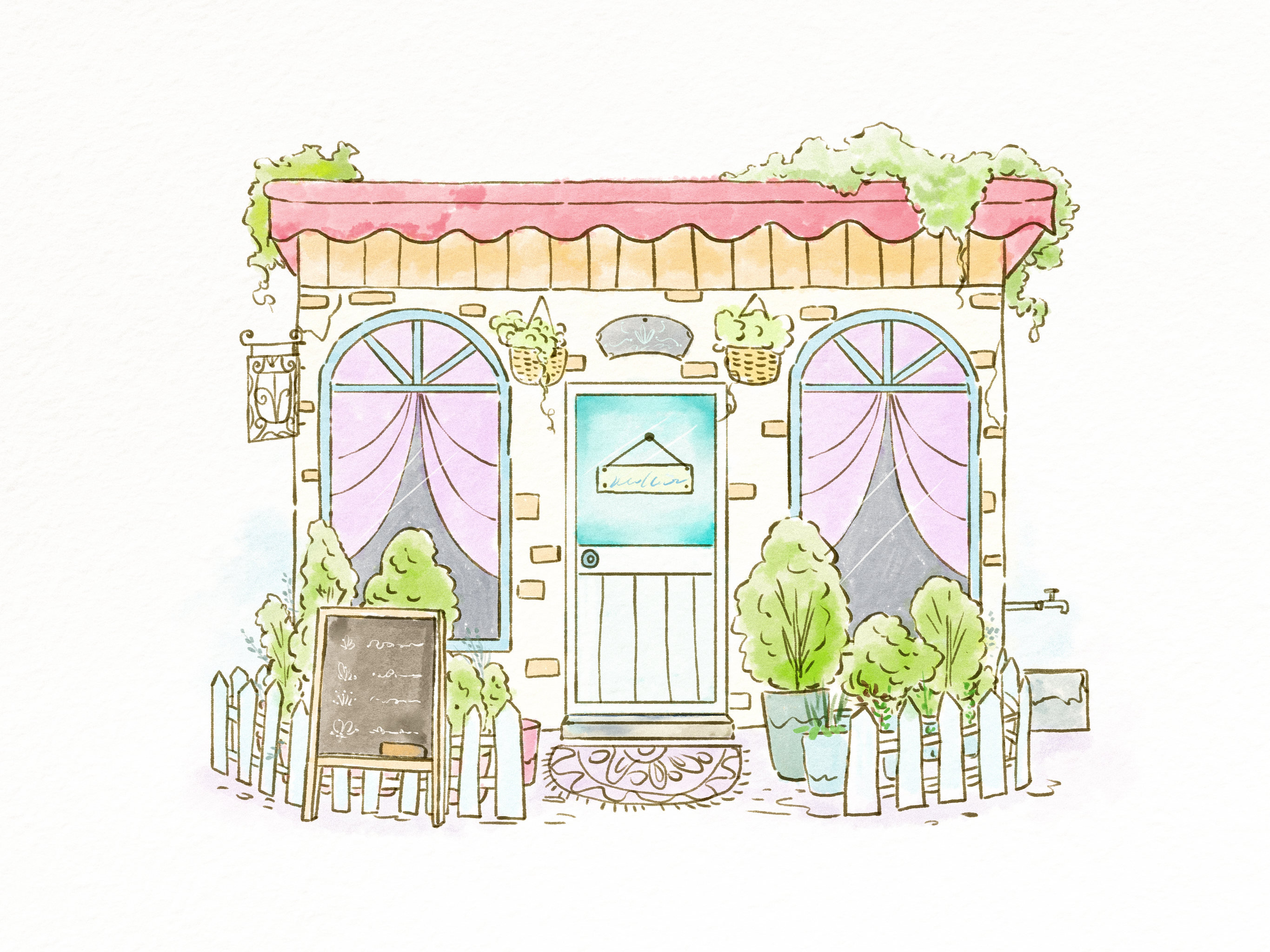 花店店面水彩插画