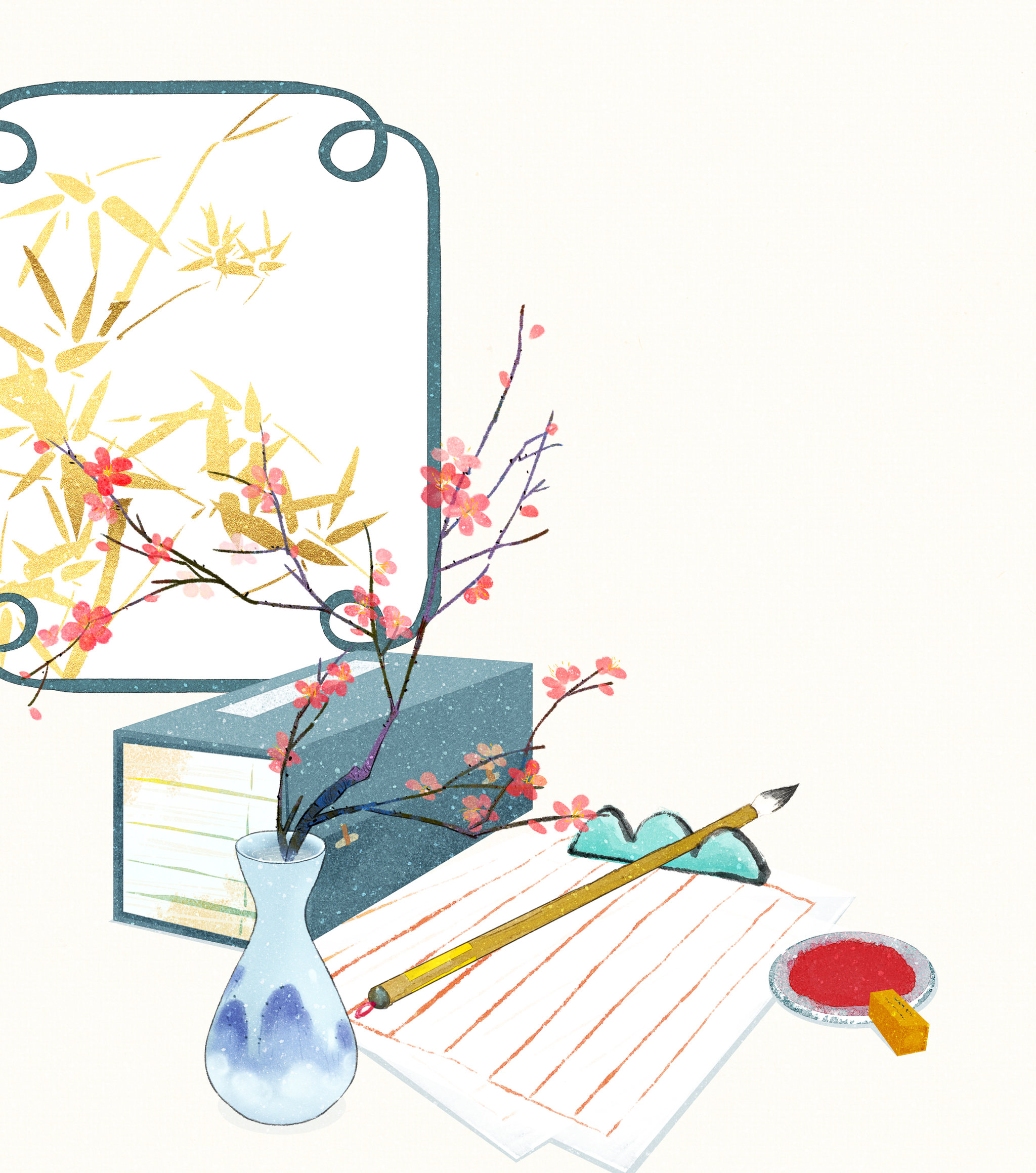 文人静景古风插画留白