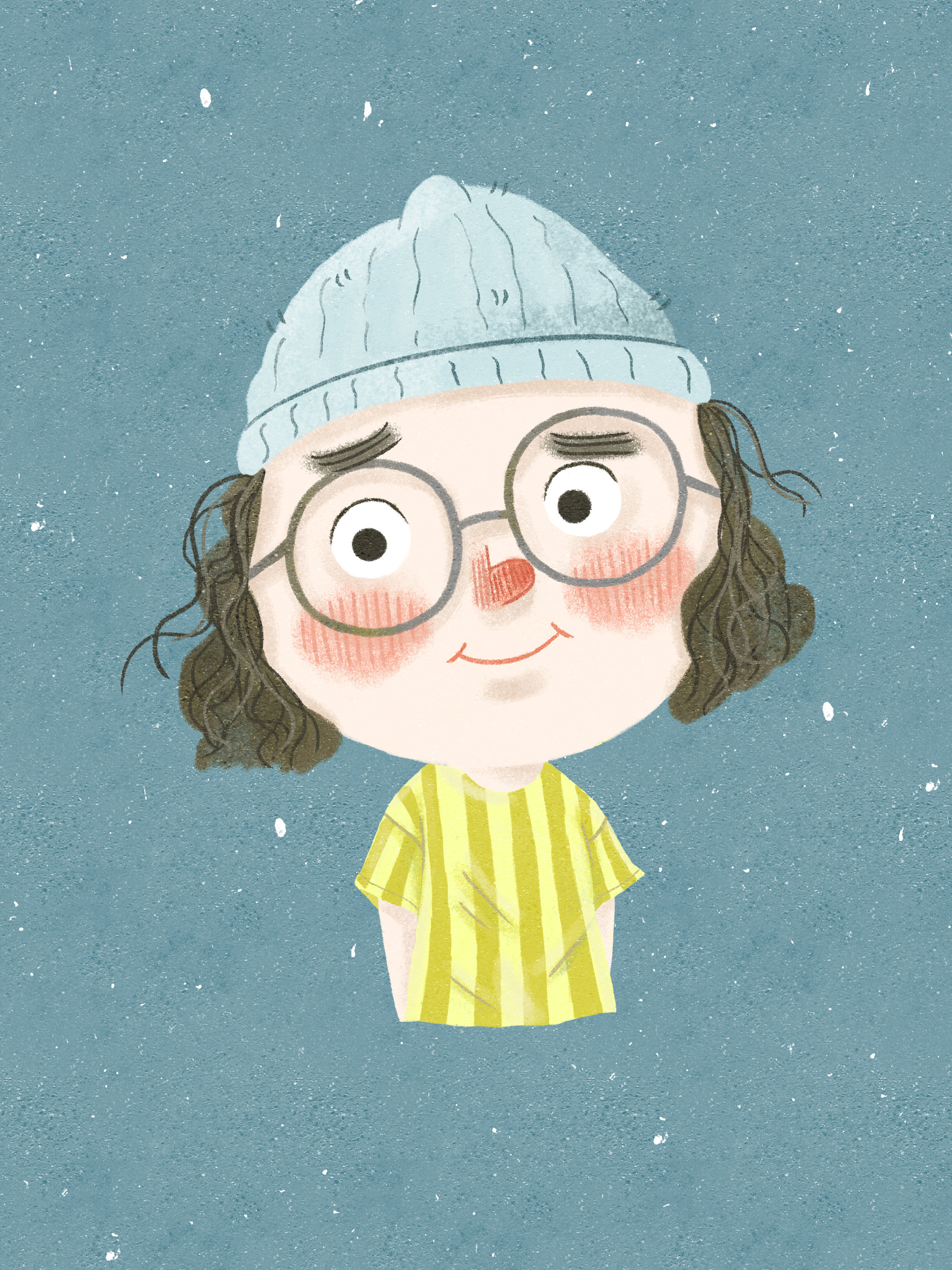 儿插绘本蜡笔男孩戴帽子条纹衫头像插画