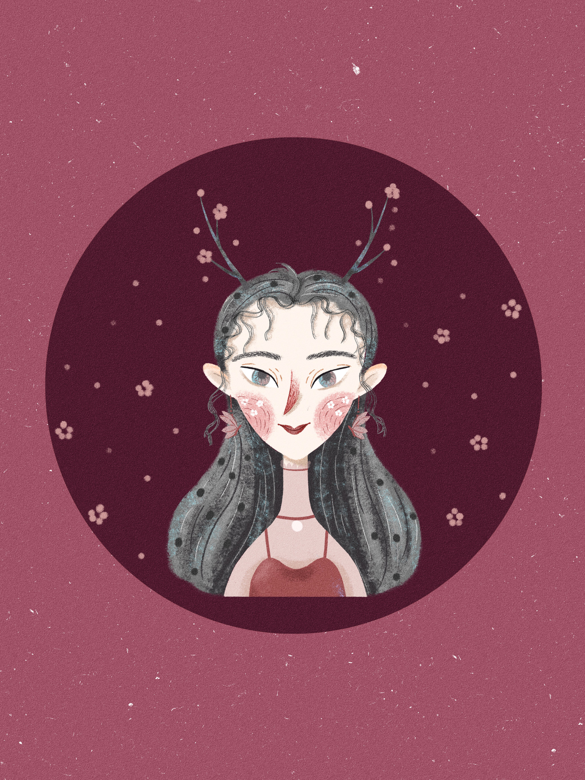 欧美风蜡笔绘本森系鹿角小姐姐仙女头像插画