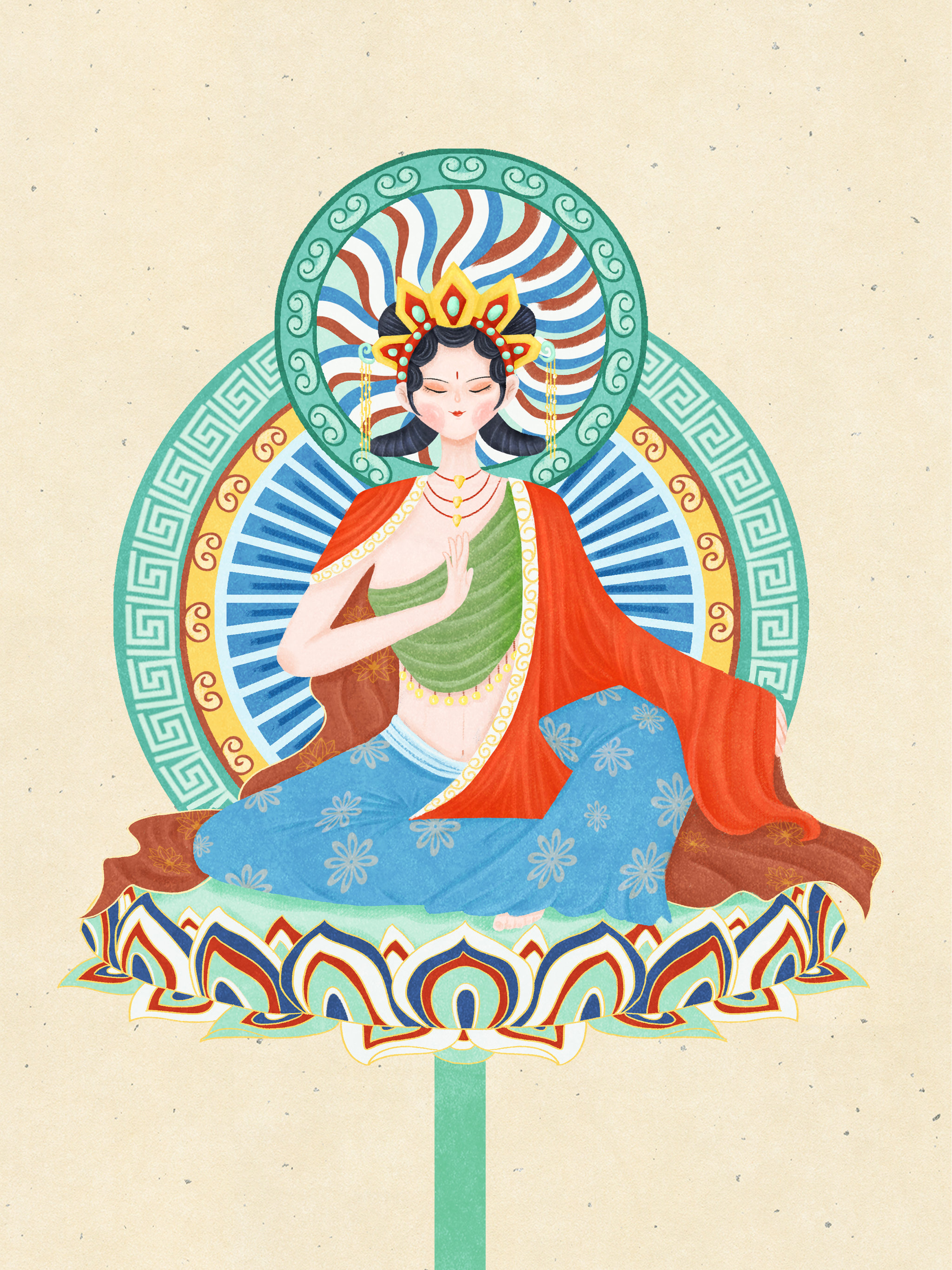 敦煌国风人物唐卡插画