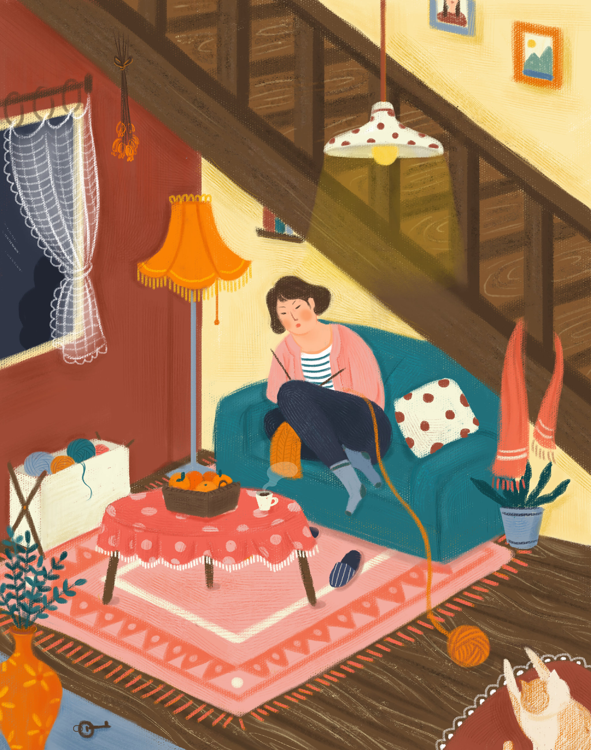 居家场景系列之妈妈织毛衣