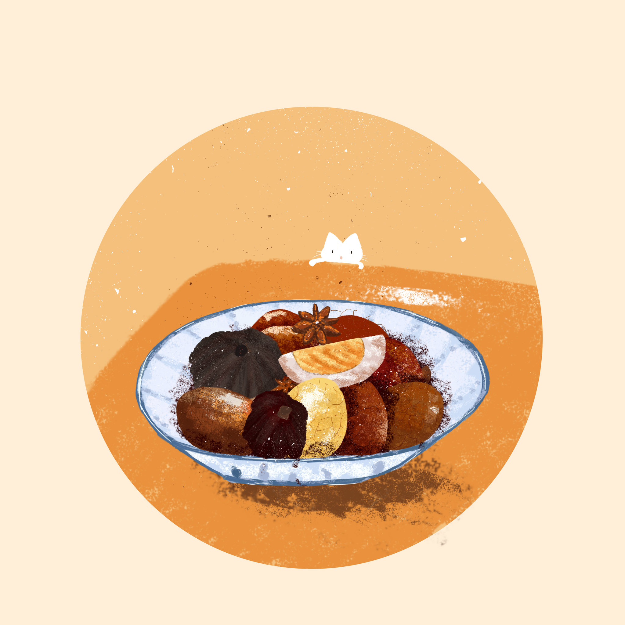 手绘美食-传统地方食物 炆蛋(茶叶蛋) - 一只窝的插画 - 原创作品