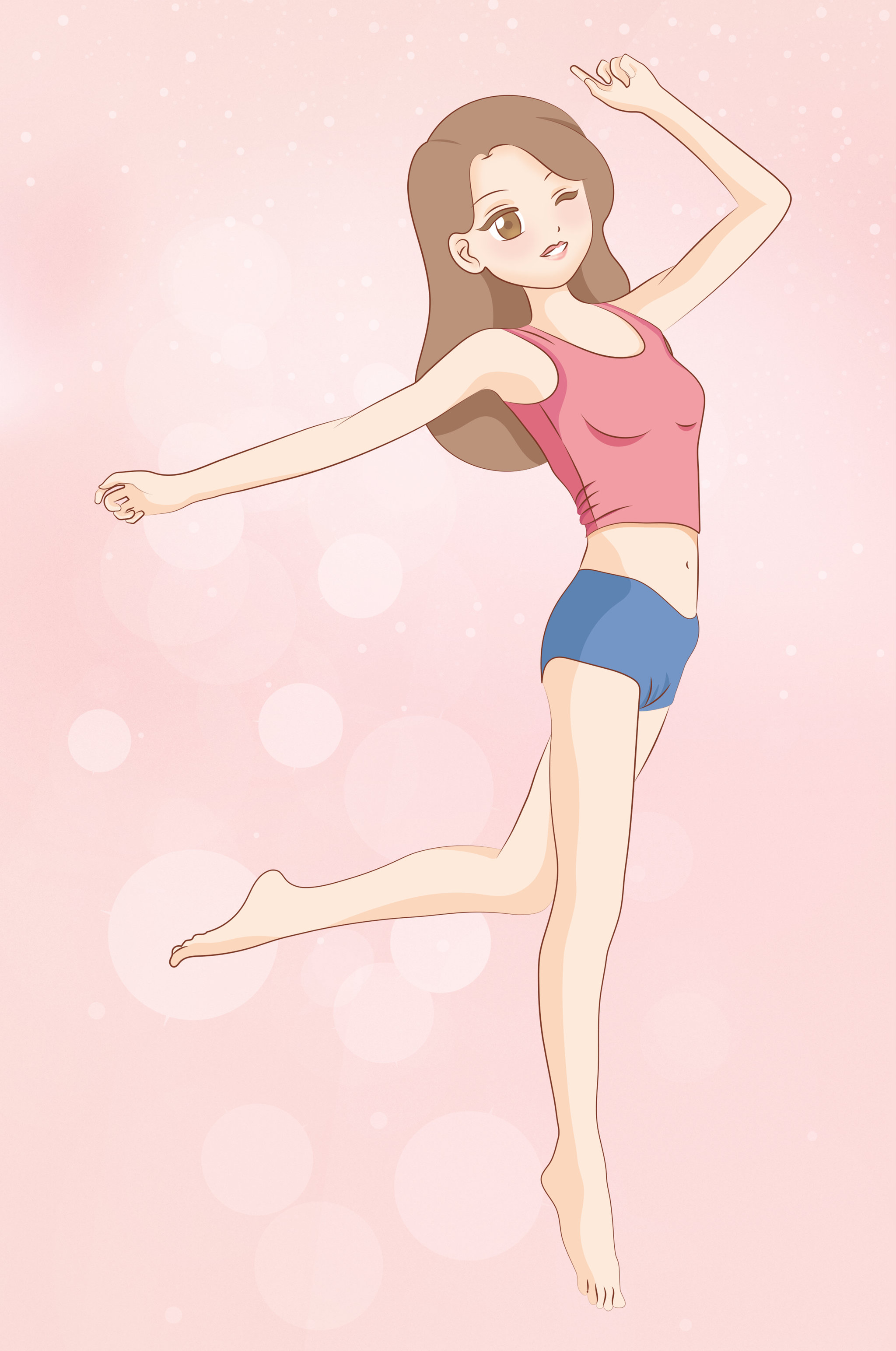 一个跳起来瘦身的女生女神模特插画海报