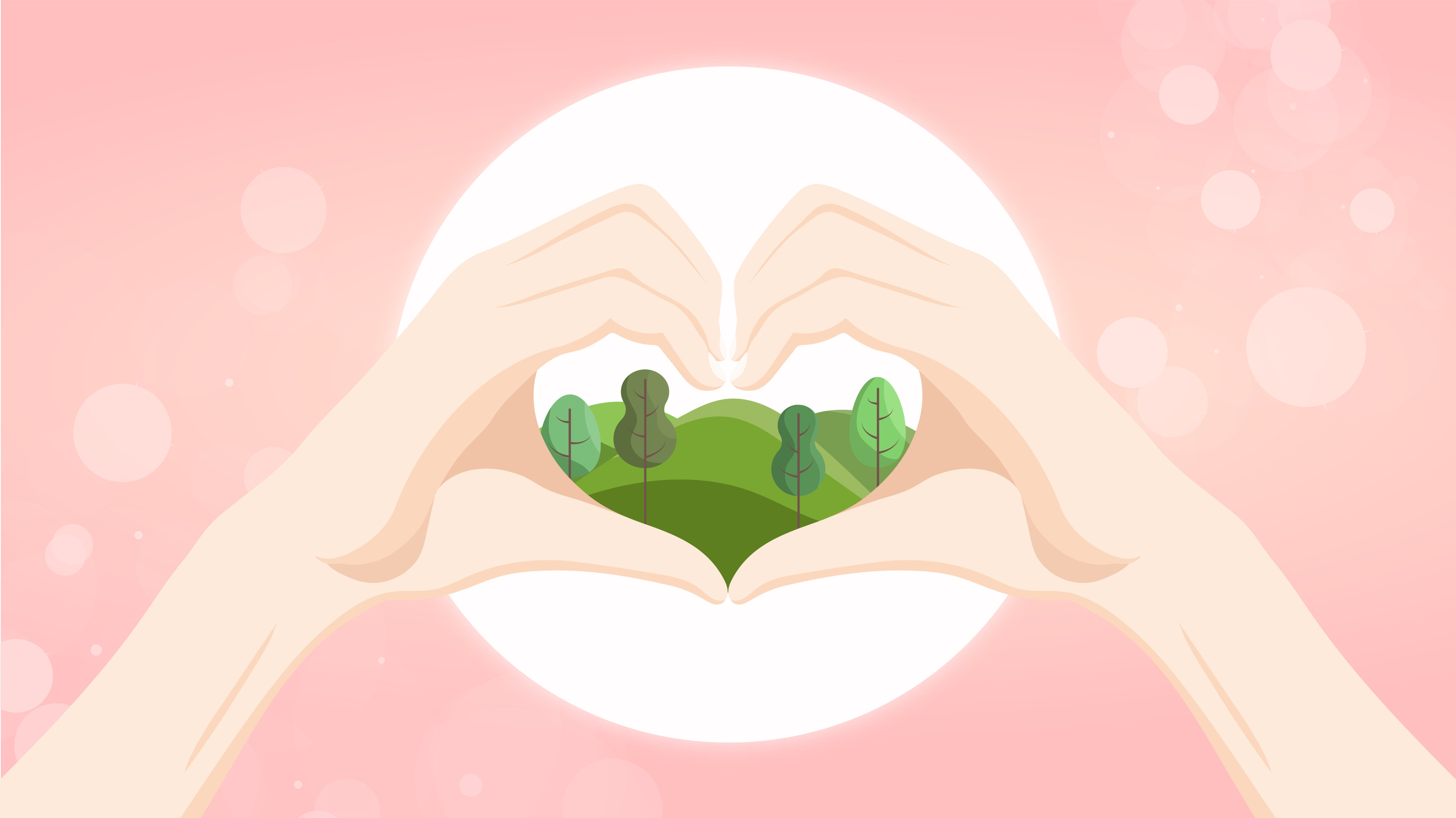 双手比着爱心形状的呵护植物植树节矢量插画banner