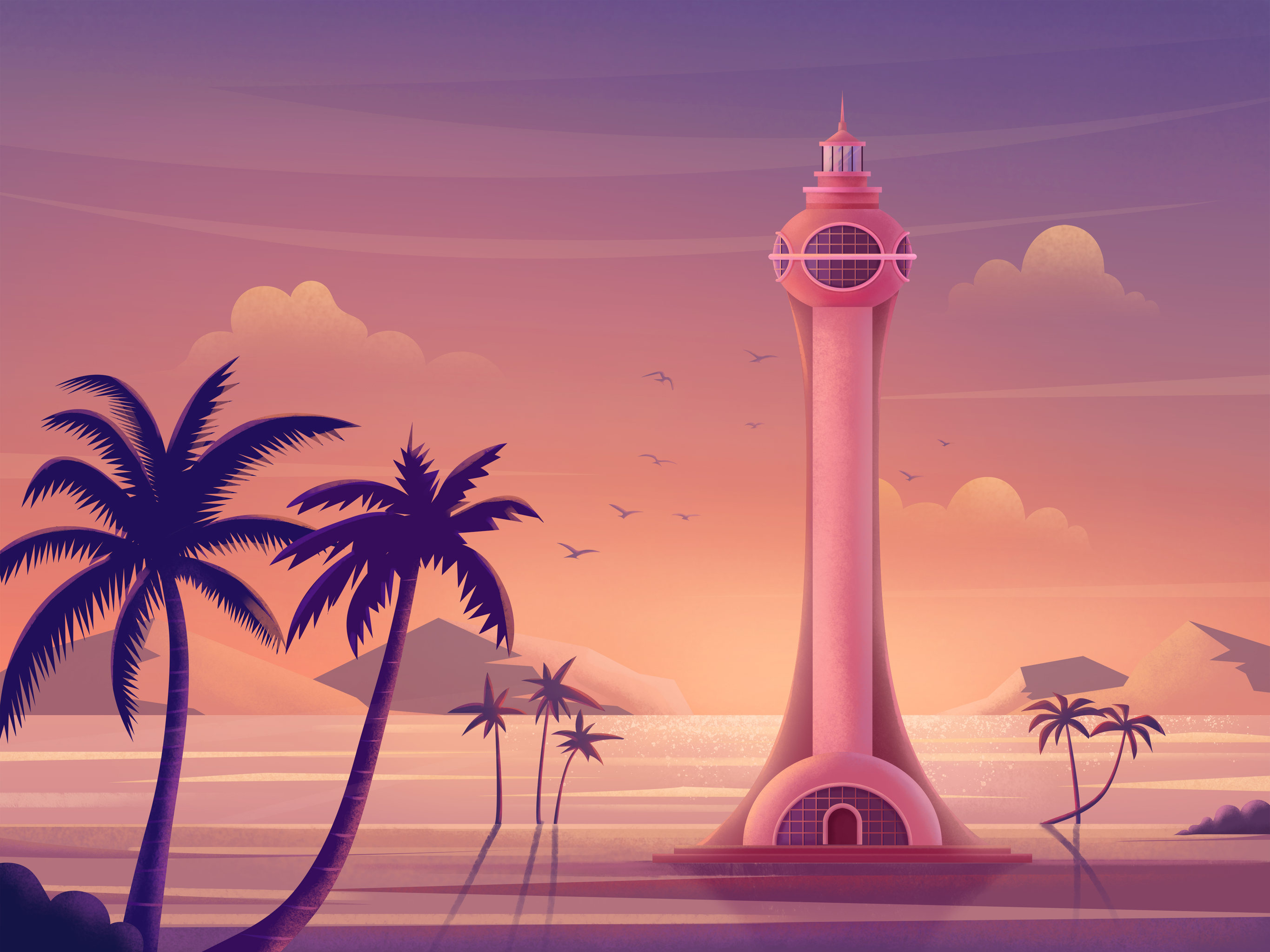 海南自贸港灯塔旅游-海南琼海博鳌灯塔-海南插画海报