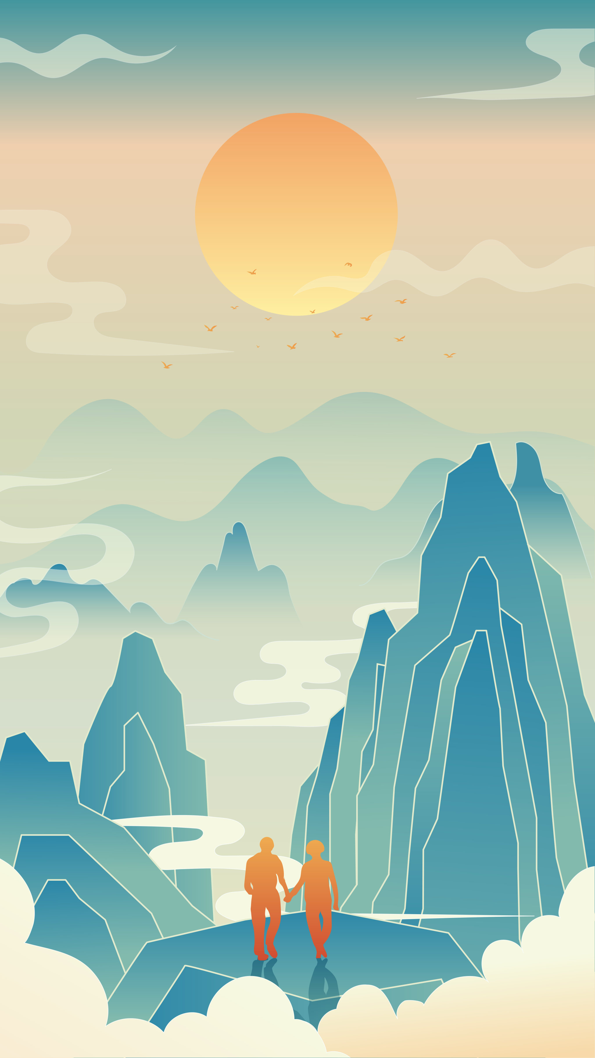 登高望远敬老国潮国风矢量重阳节插画海报