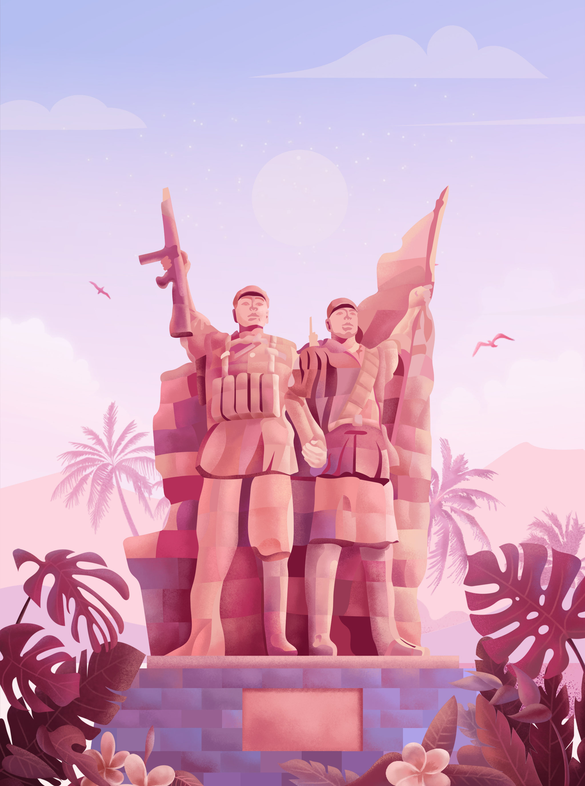 海南临高角红色旅游地标庆祝建党100周年插画海报