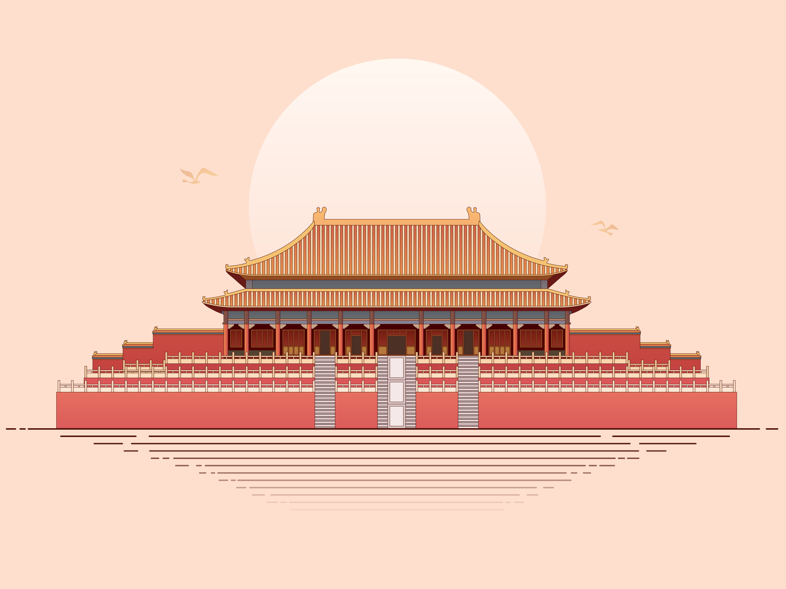 紫荆城故宫太和殿庆祝国庆节中秋节国风插画