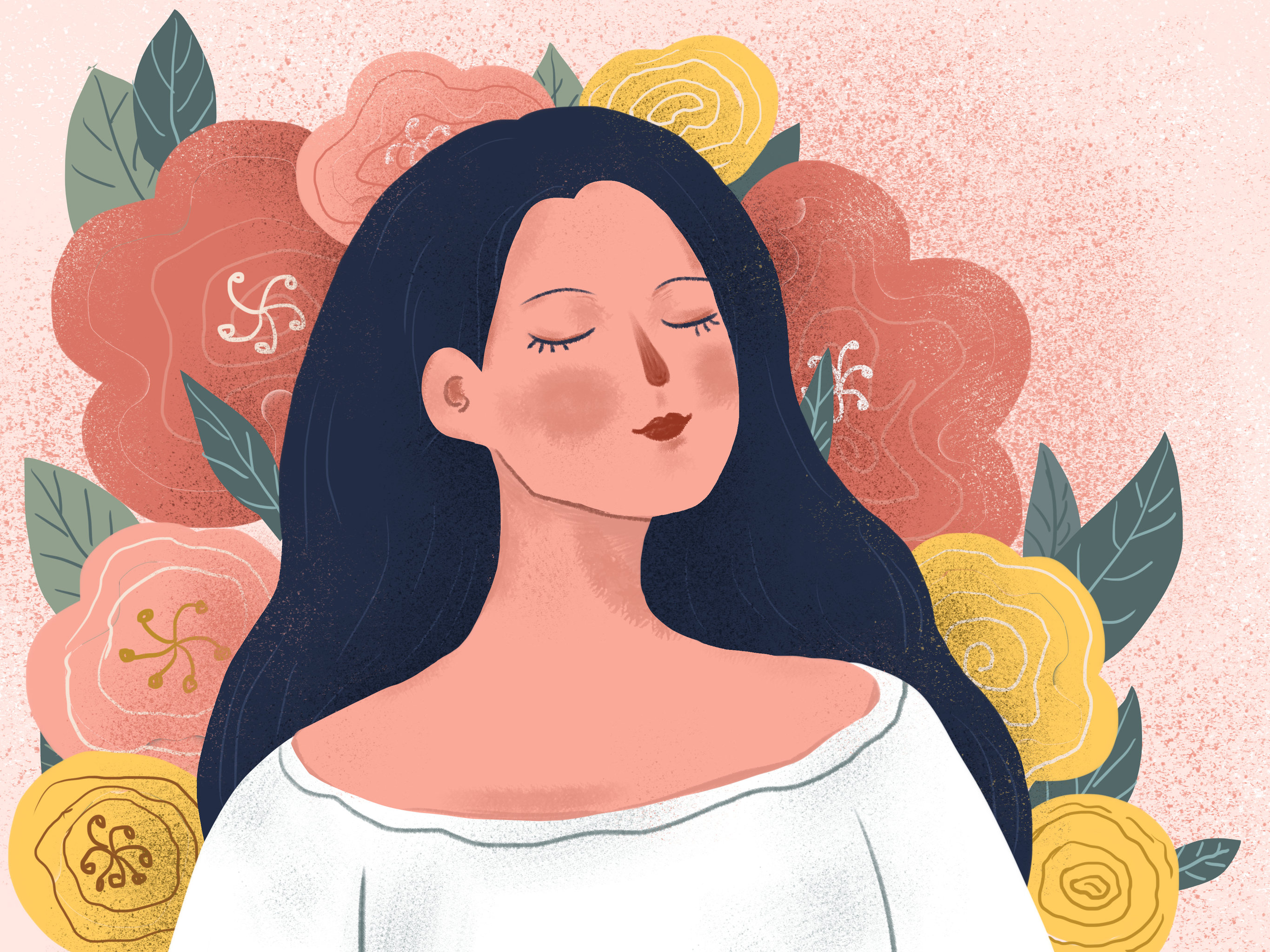 女孩和花朵之岁月静好插画