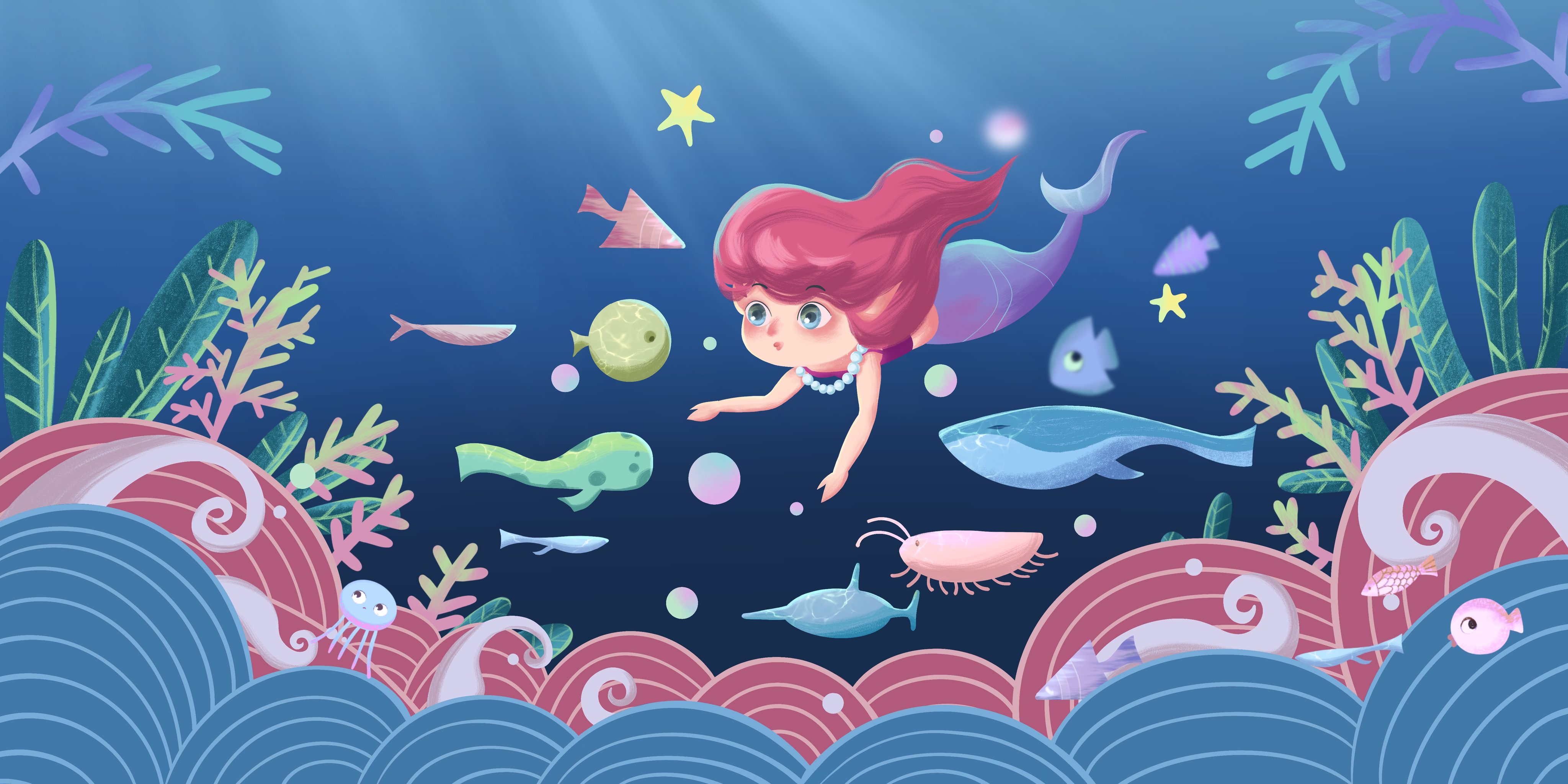 美人鱼儿童插画