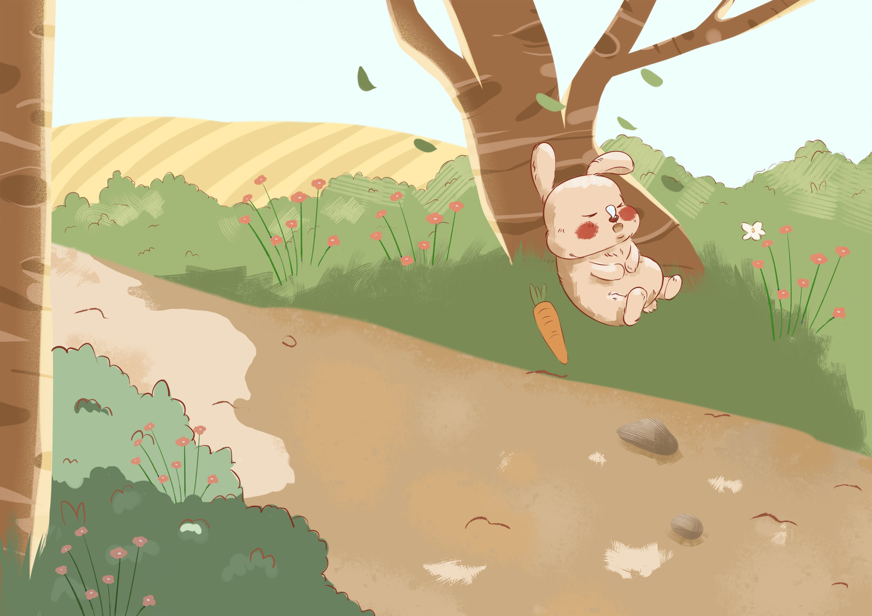 儿童插画偷懒的兔丫