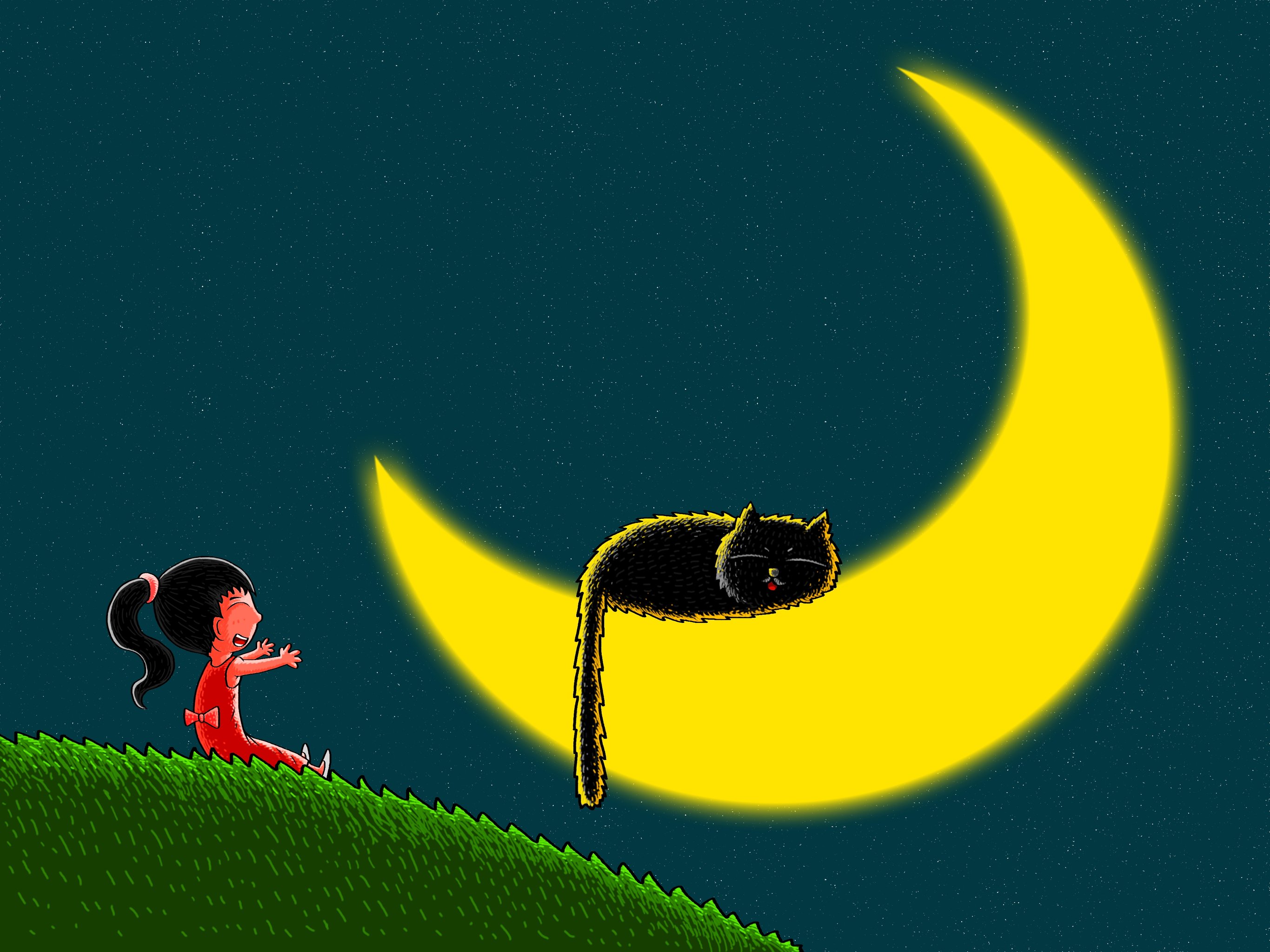 猫和小孩和月亮