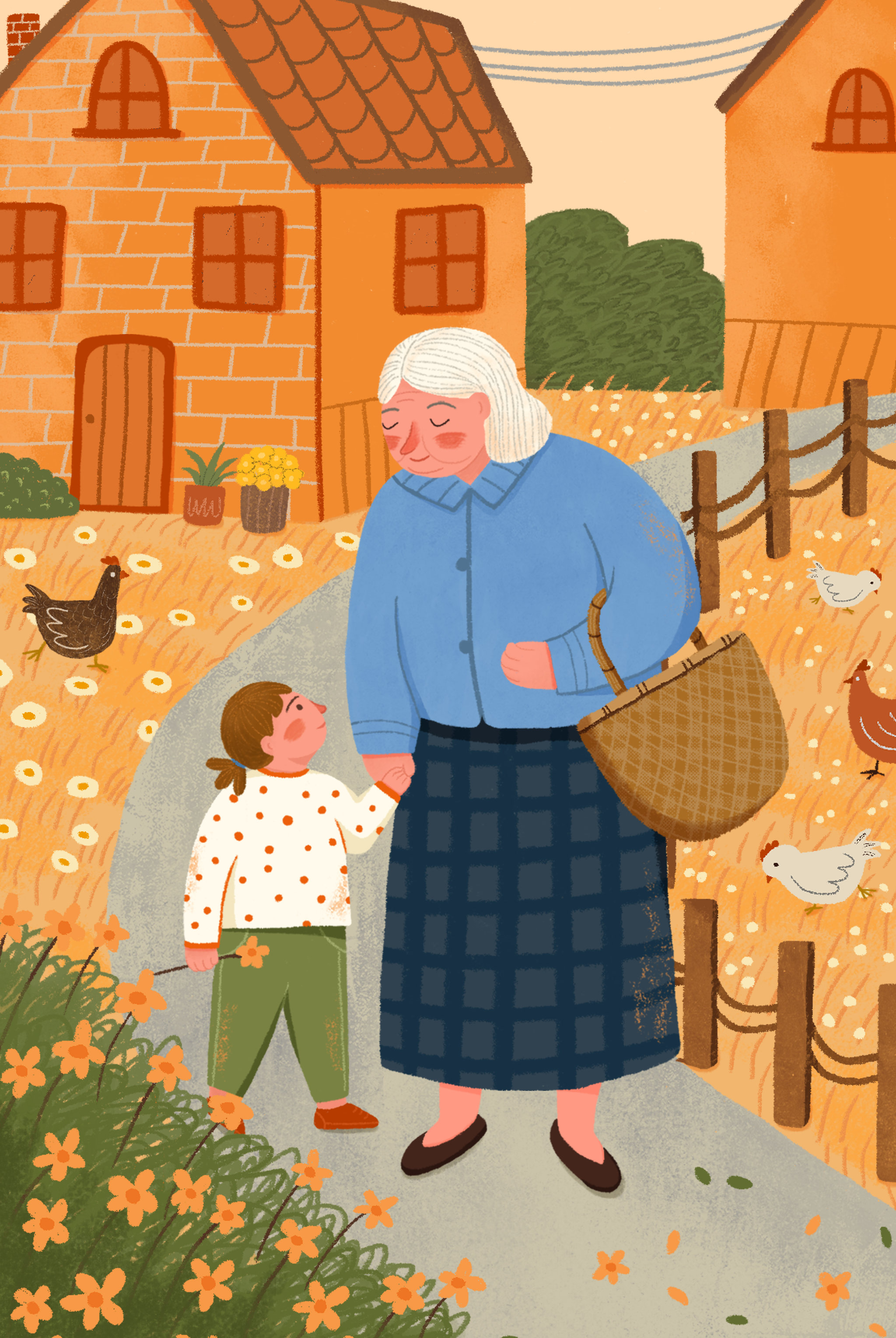 温暖亲情 外婆和小孙女之五 - 十一插画 - 原创作品 - 视觉中国