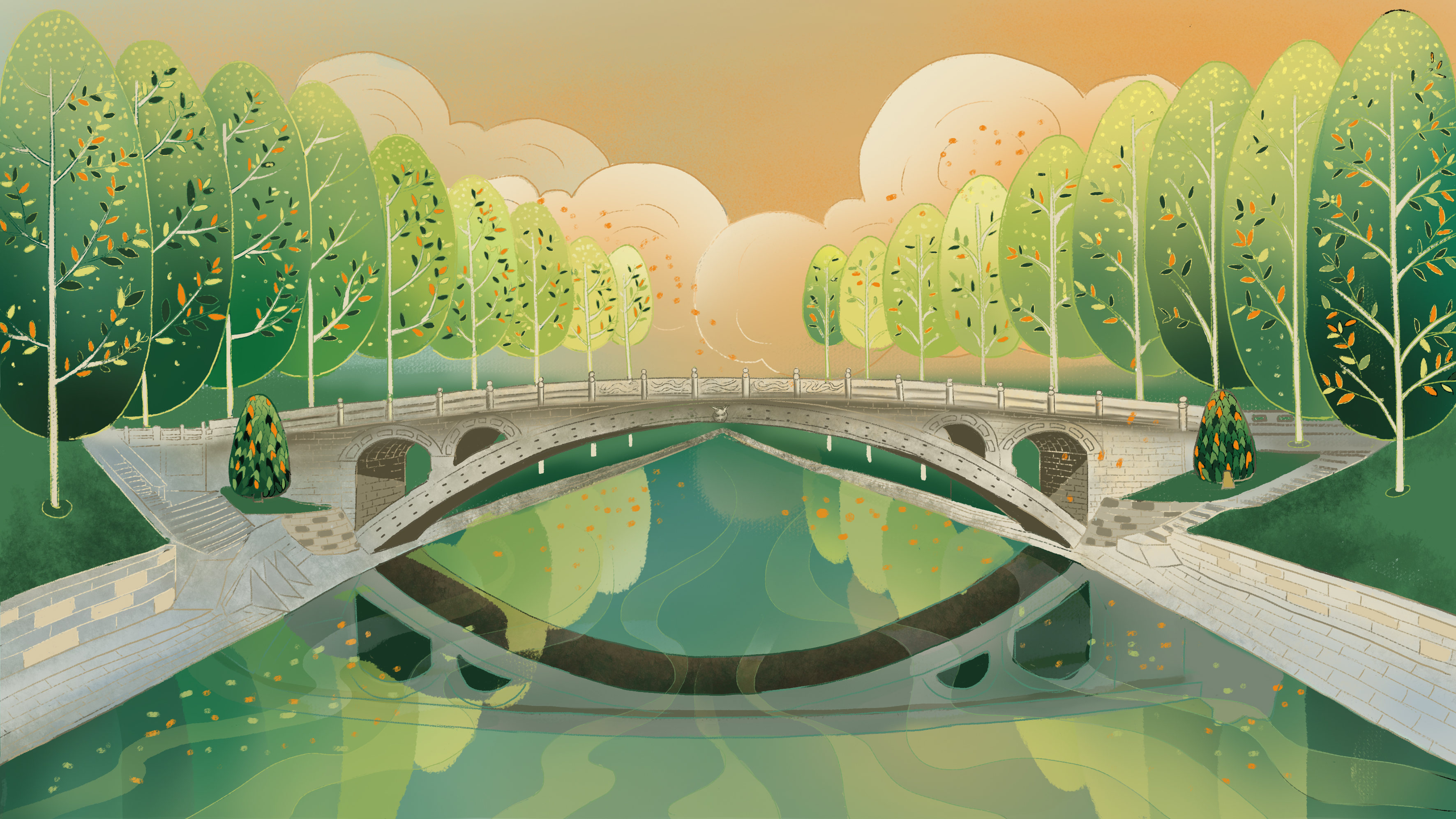 赵州桥绘画图片