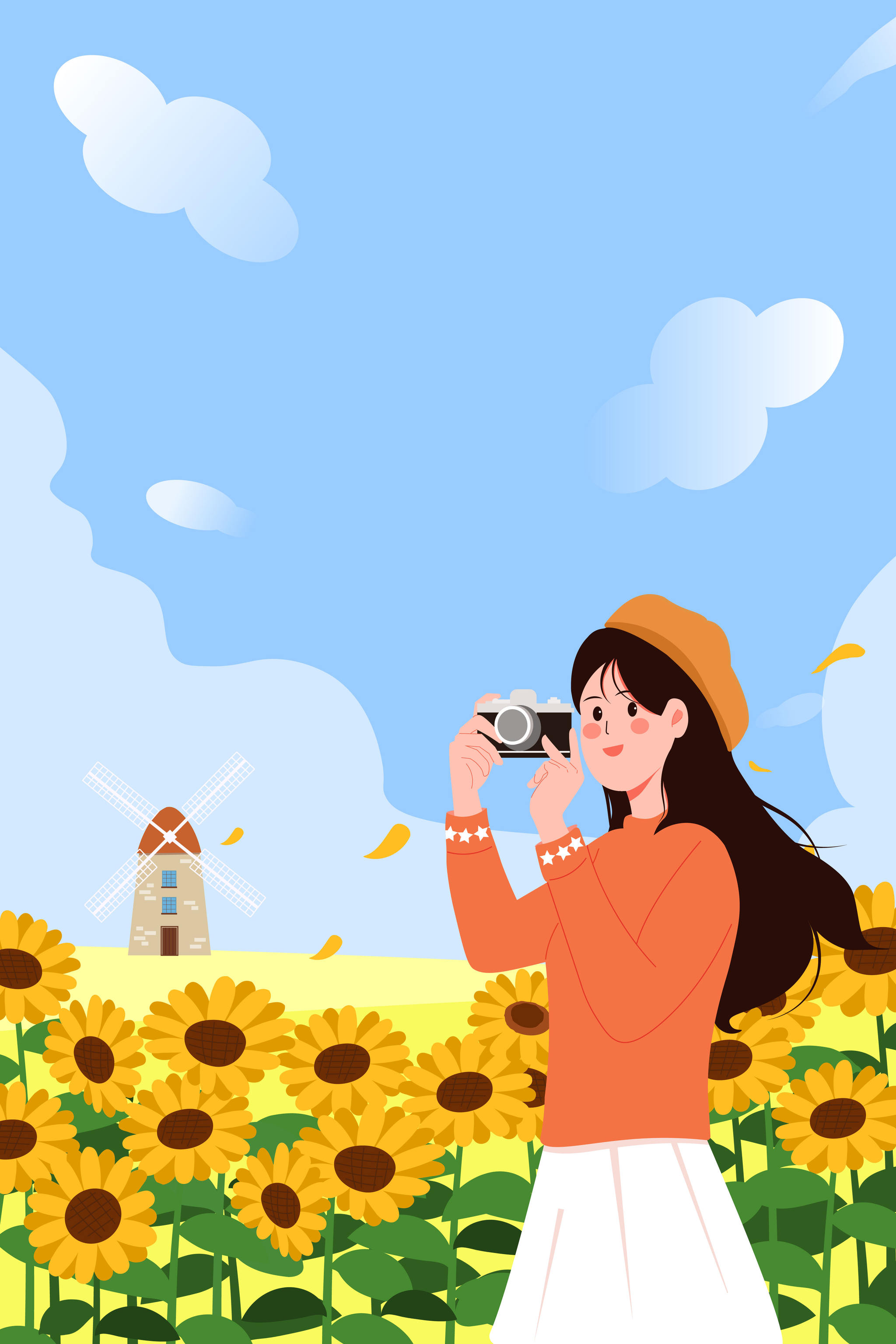 拿着照相机拍照的女孩矢量插画