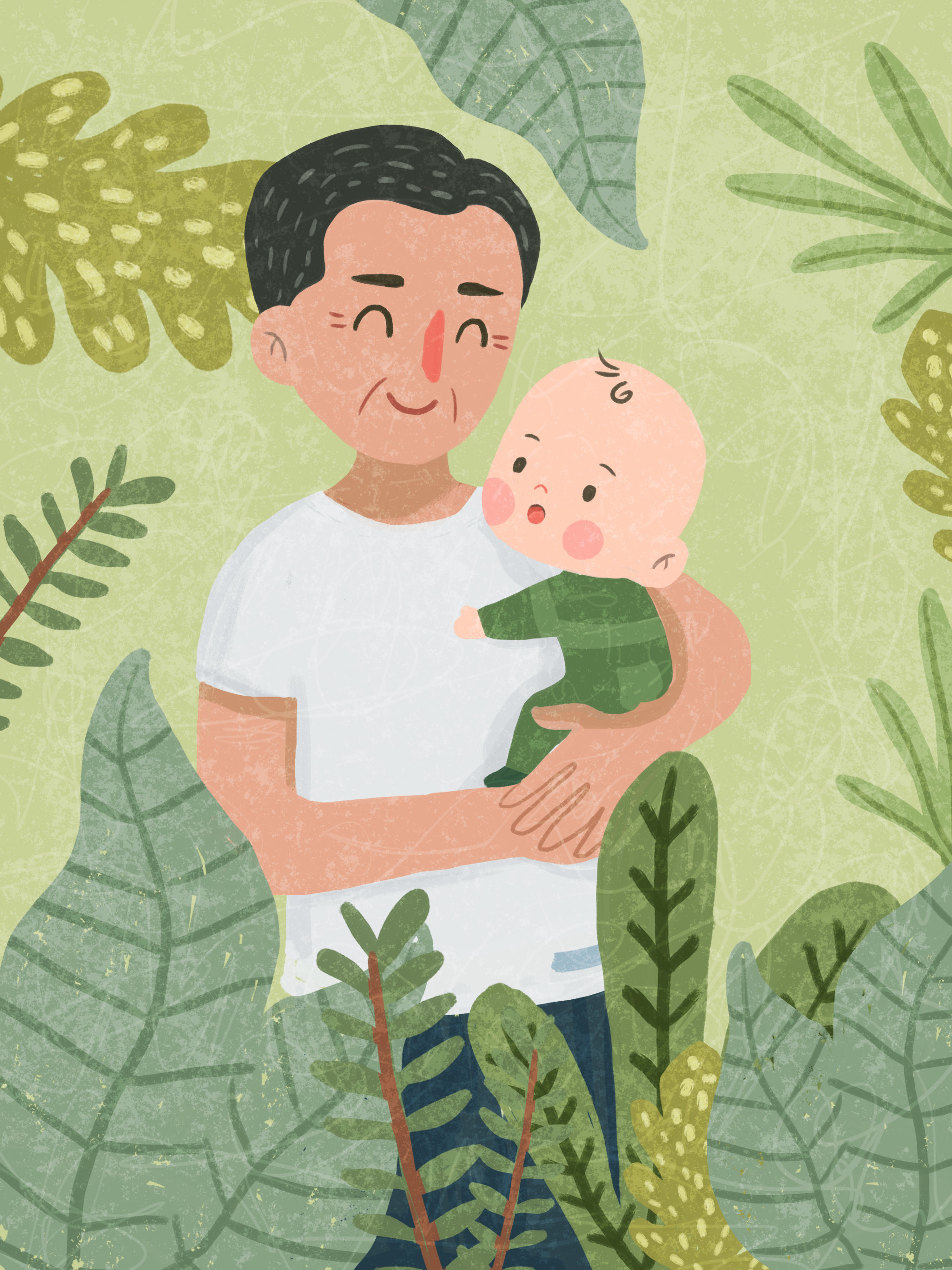 爷爷抱孙子 - 果子精灵cony - 原创作品 - 视觉中国(shijueme)