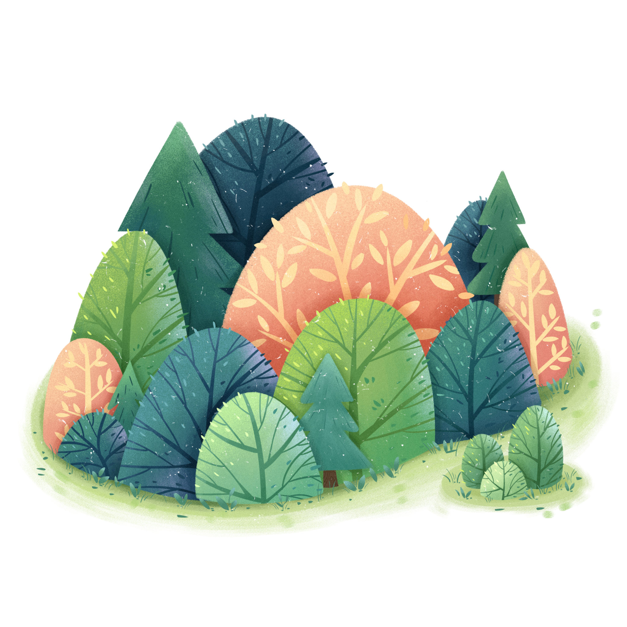 平涂风板绘商业插画绘画森林小景绘本插画