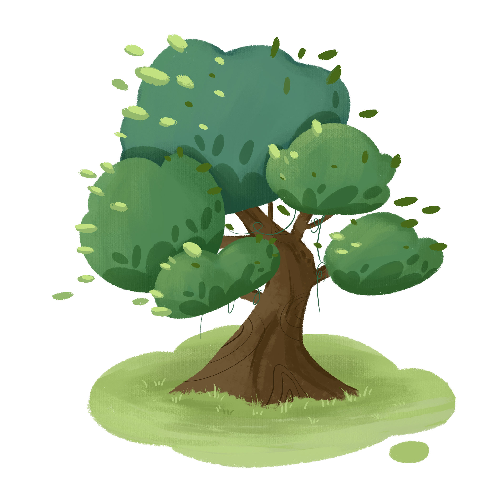 森林场景树木白底透明底素材元素插画