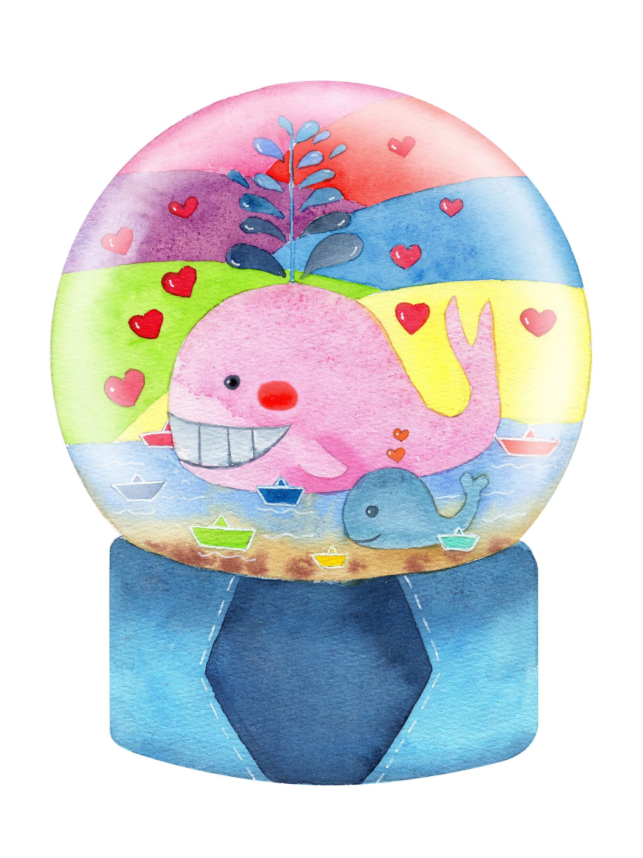 手绘水彩鲸鱼动物元素玻璃球摆件插画