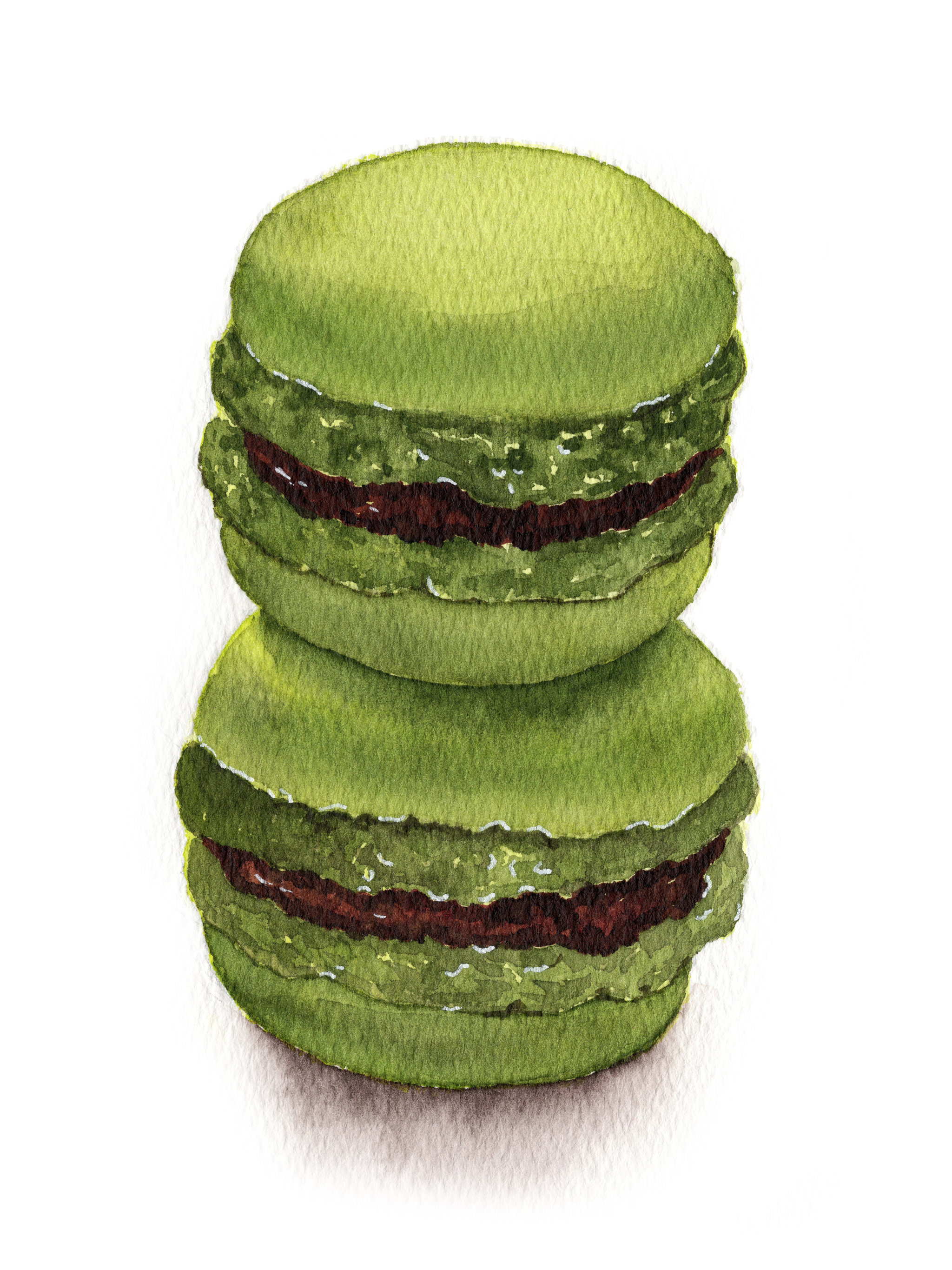 手绘水彩甜品抹茶马卡龙蛋糕素材元素插画