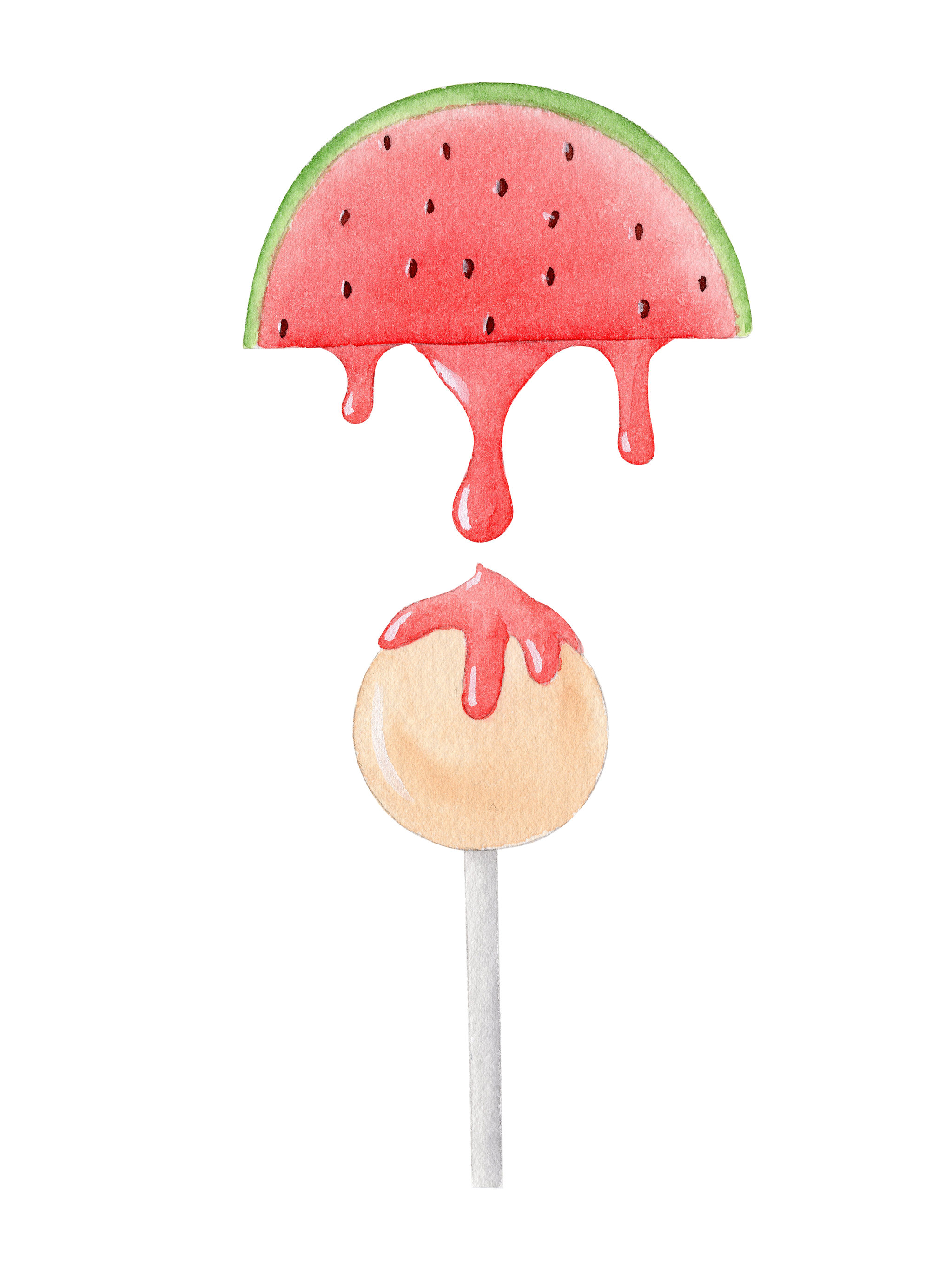 手绘水彩水果西瓜果汁棒棒糖素材插画