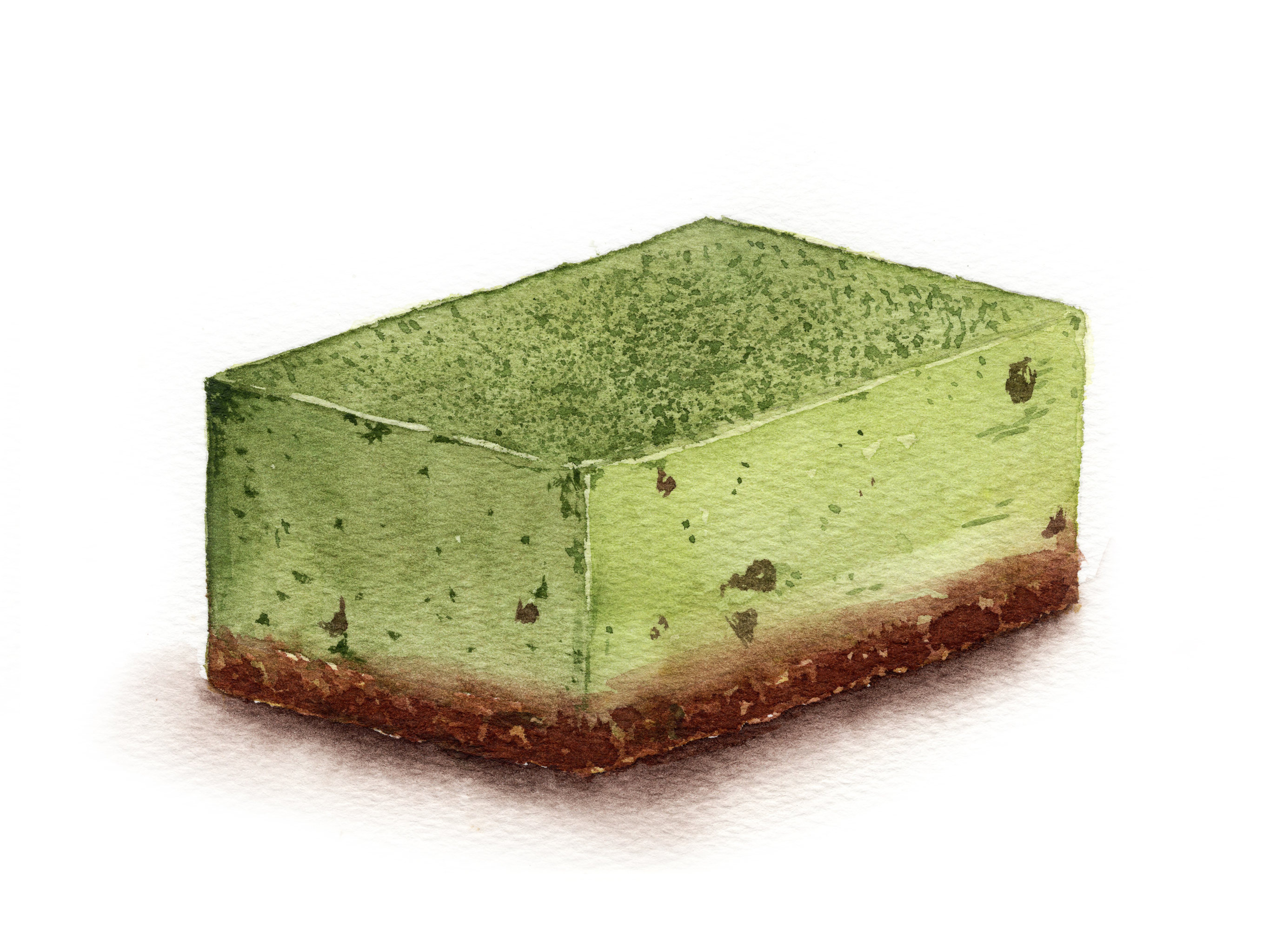 手绘水彩甜品切块抹茶慕斯蛋糕素材元素插画