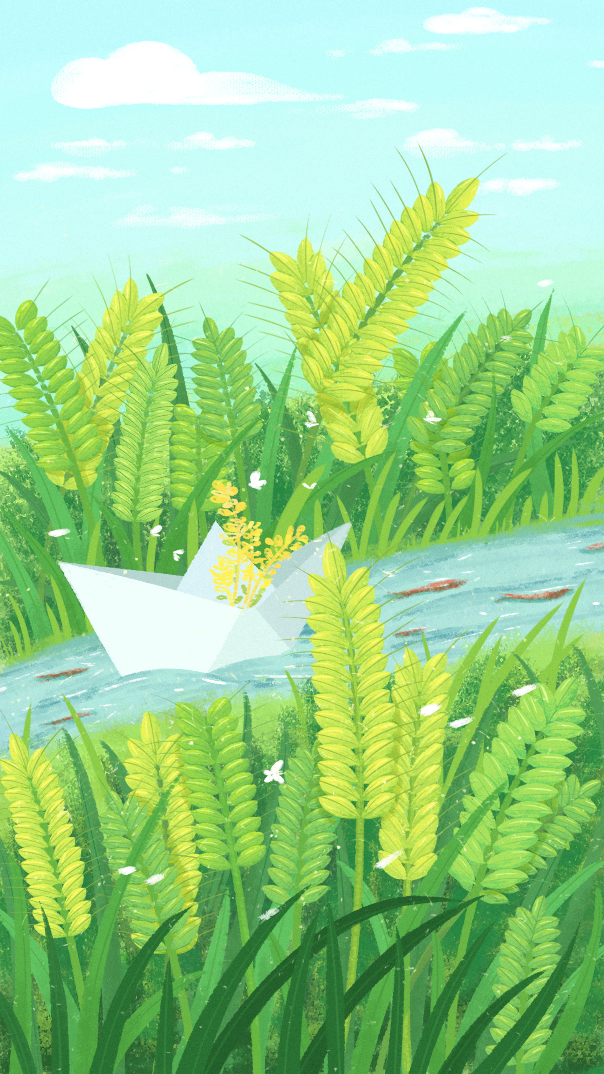 夏季二十四节气小满小麦农作物场景绘画插画