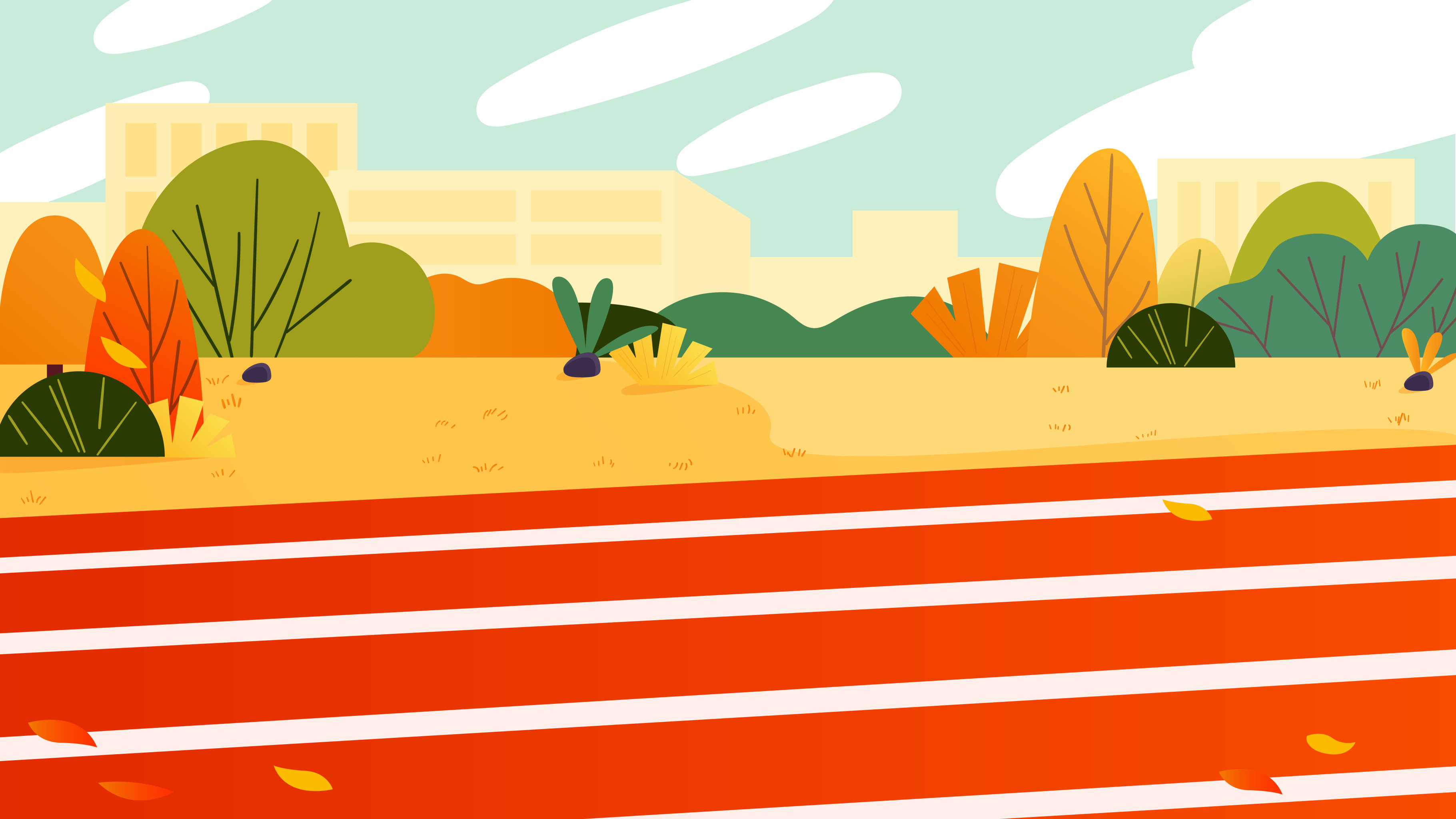 秋天公园和跑道户外矢量插画背景