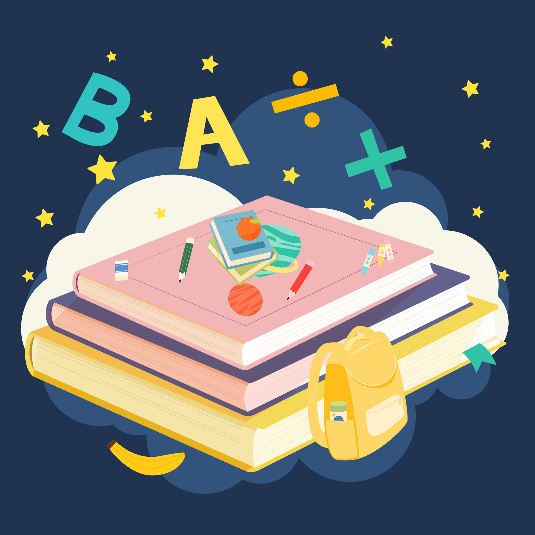 书本知识文具矢量插画方图背景