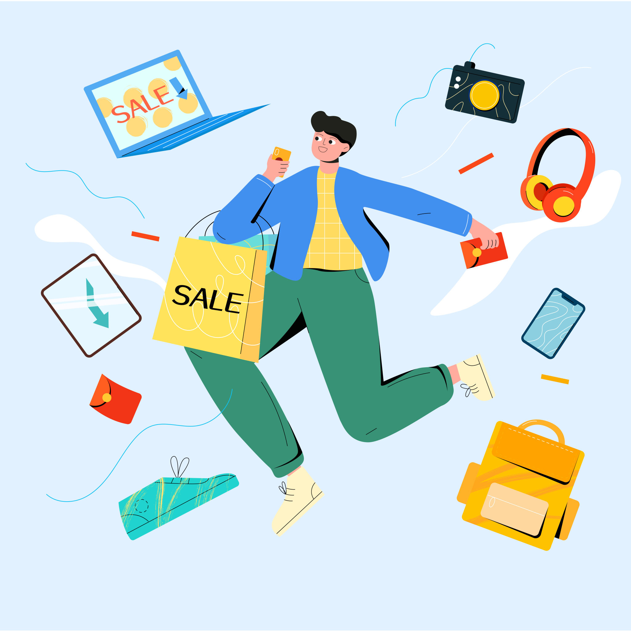 数码产品主题消费优惠促销卡通矢量插画海报