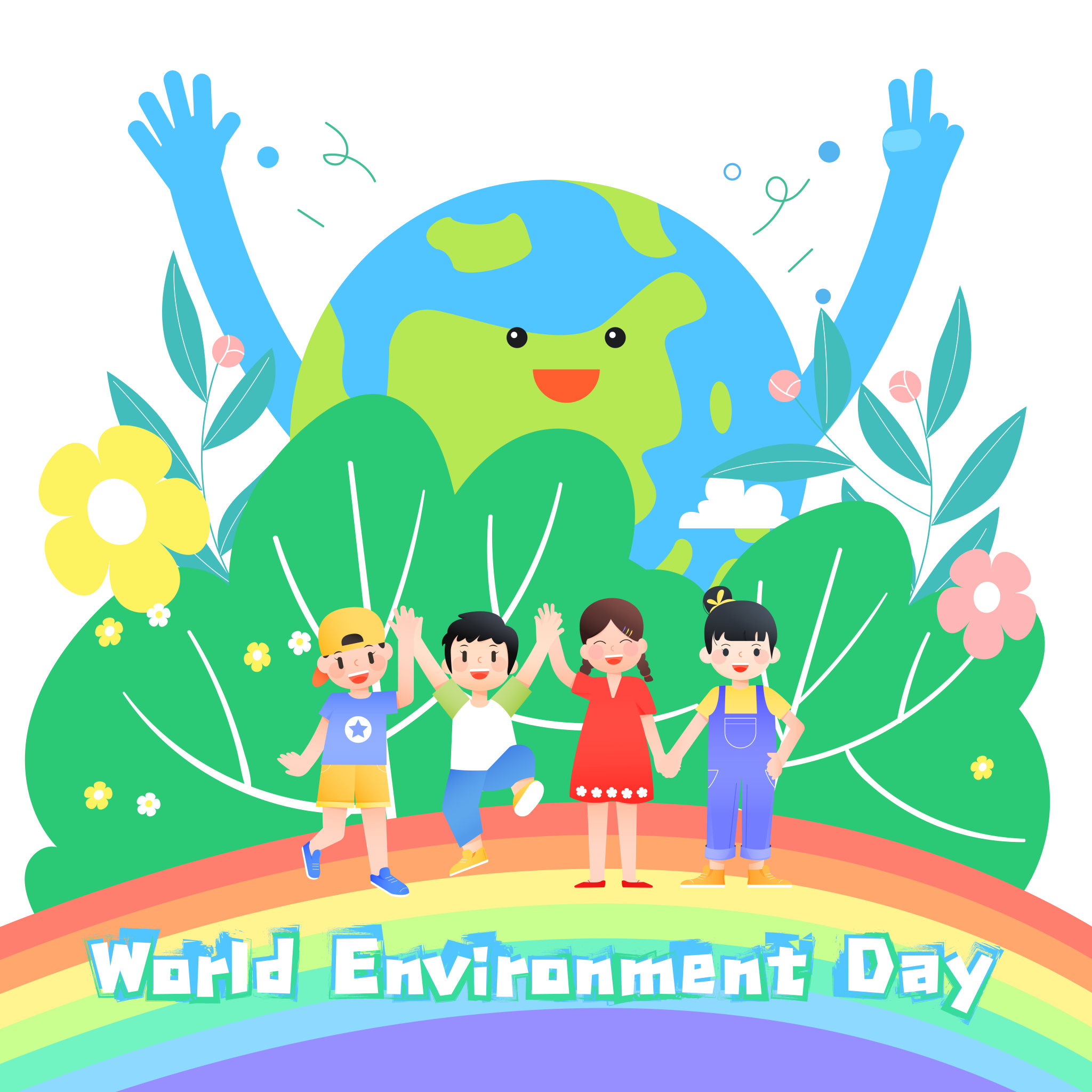 儿童庆祝世界环境保护日矢量插画海报方图