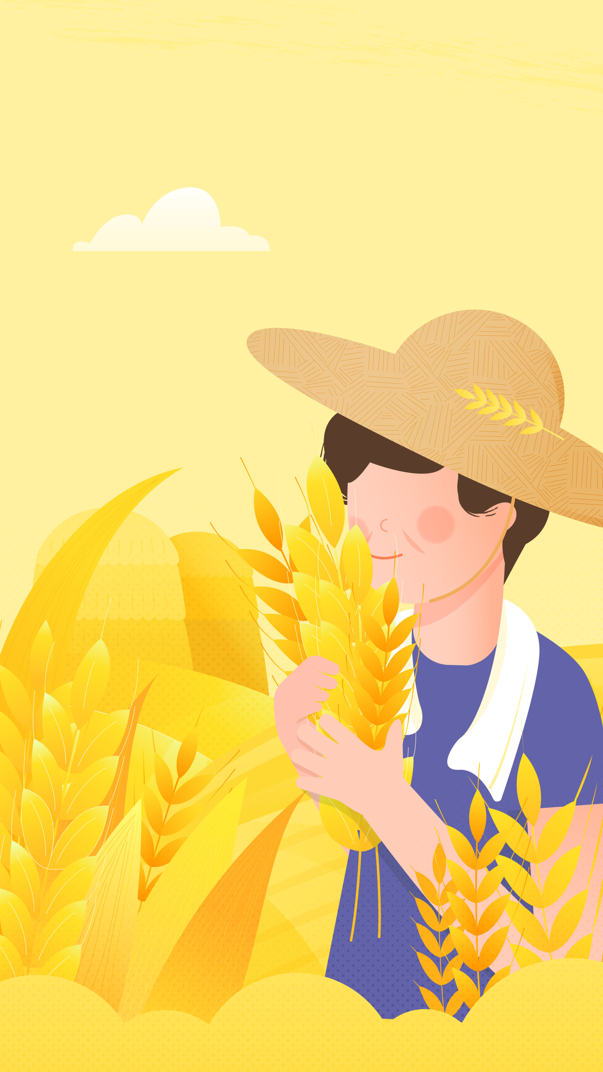 农民开心收获麦子矢量插画海报竖图