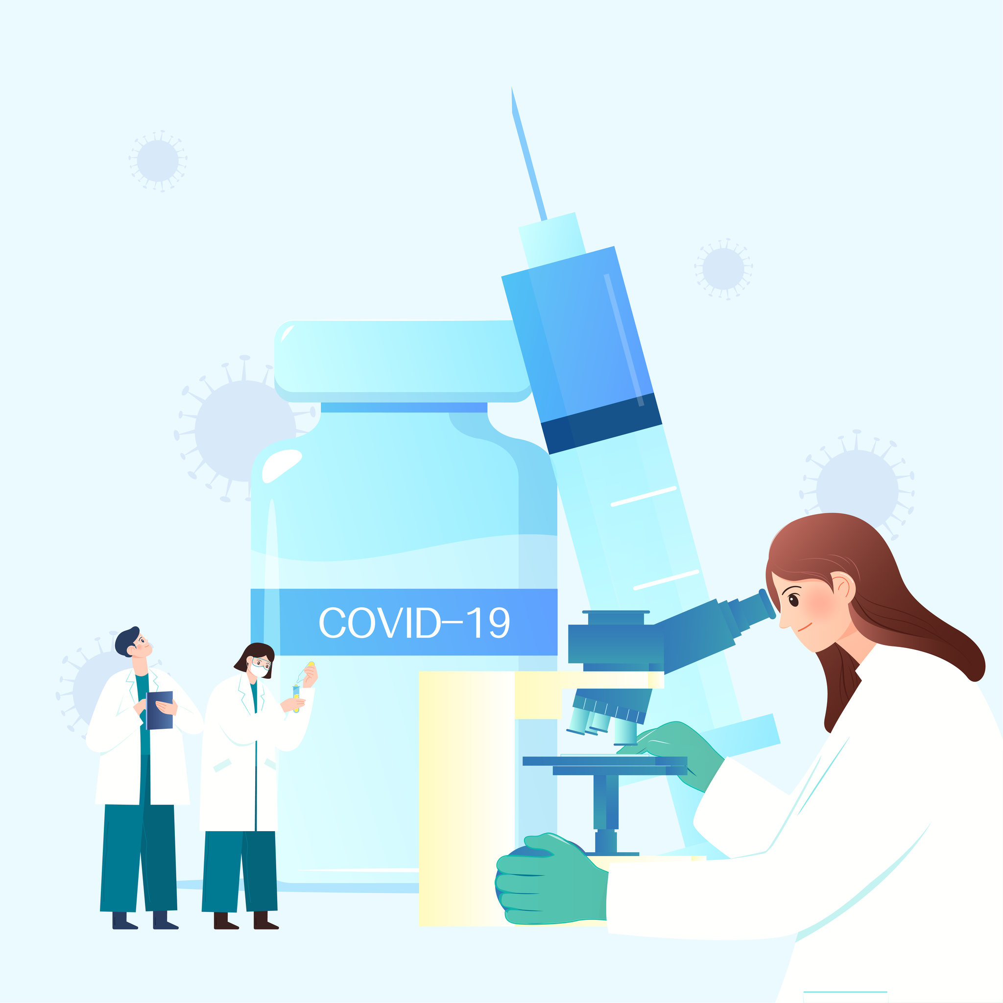 医生科学家科学研究疫苗矢量插画海报方图