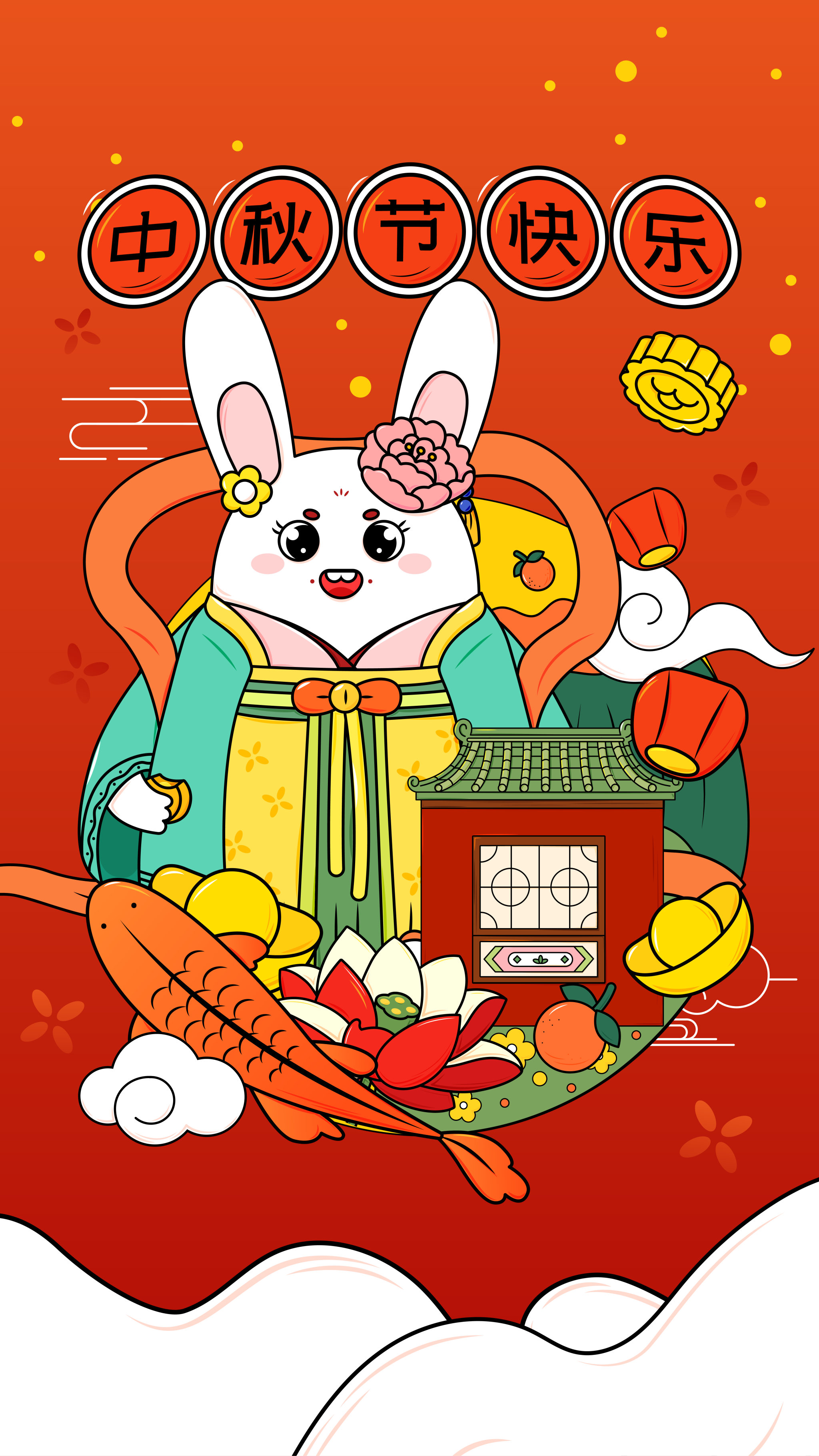 兔子嫦娥中秋节矢量插画海报竖图 - 白色瓷盘 - 原创作品 - 视觉中国